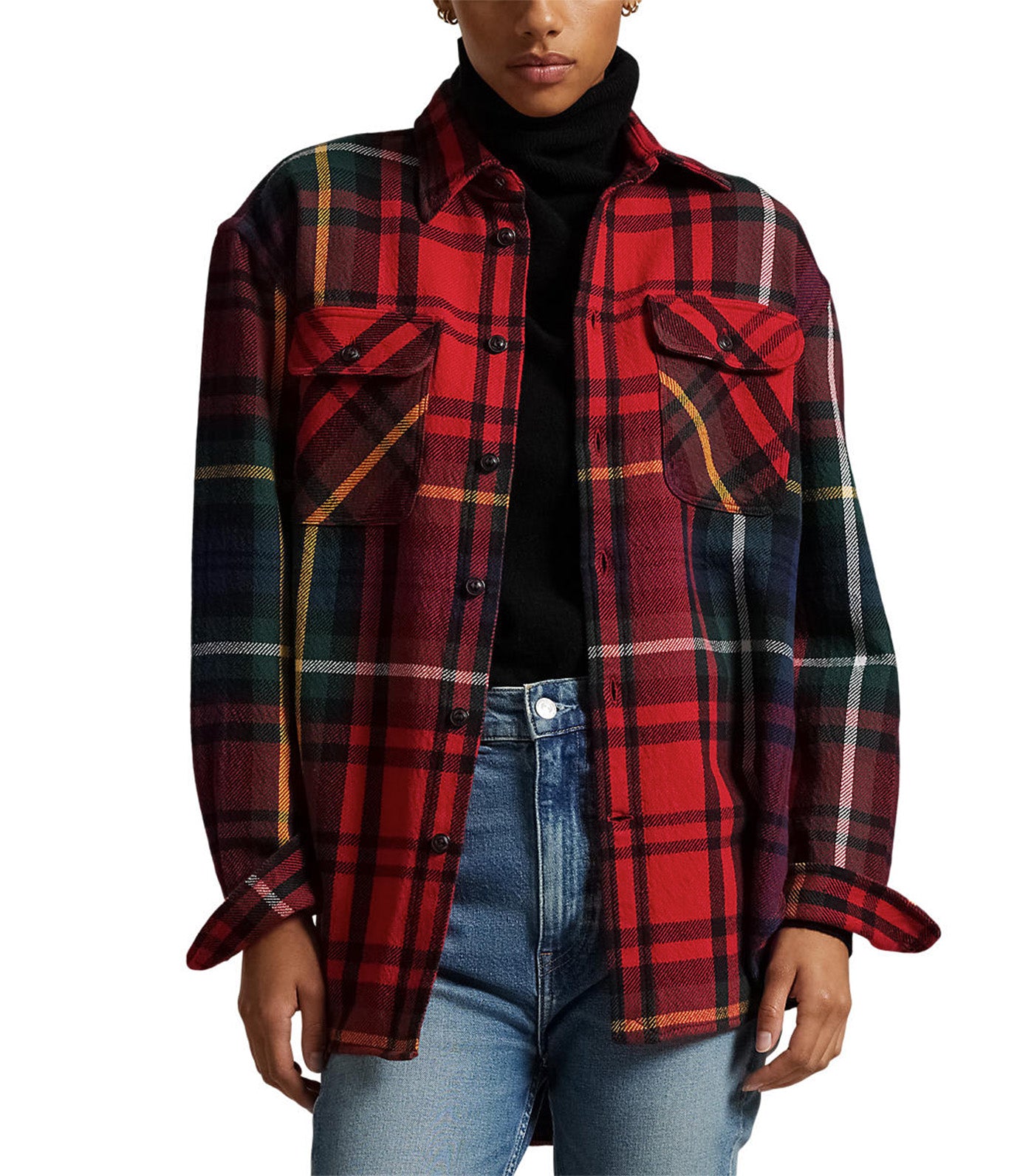 Women's Relaxed Fit Plaid Cotton Twill Shirt Red