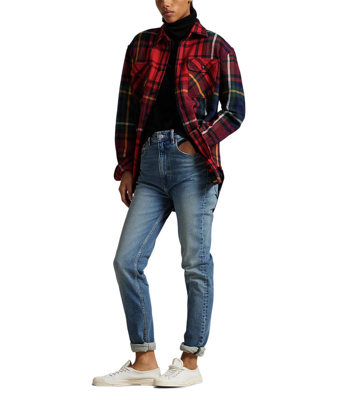 Women's Relaxed Fit Plaid Cotton Twill Shirt Red