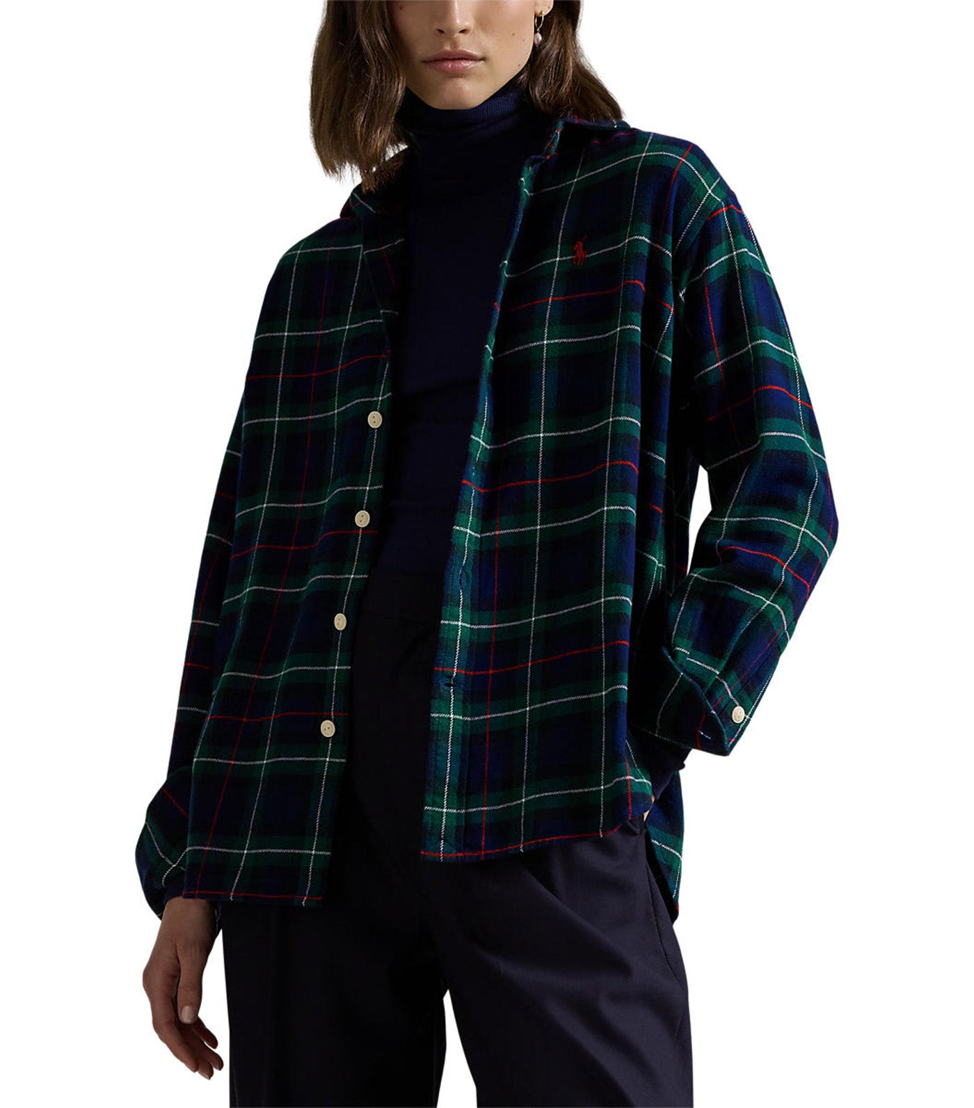 Women's Relaxed Fit Plaid Cotton Shirt Green/Red Plaid