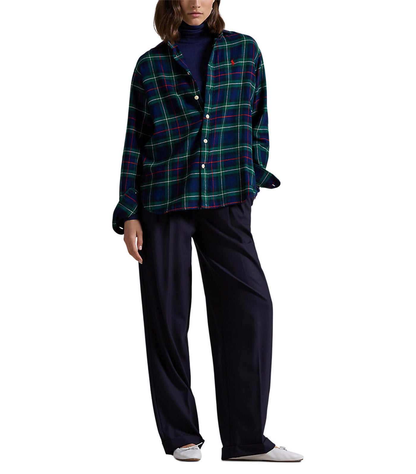 Women's Relaxed Fit Plaid Cotton Shirt Green/Red Plaid