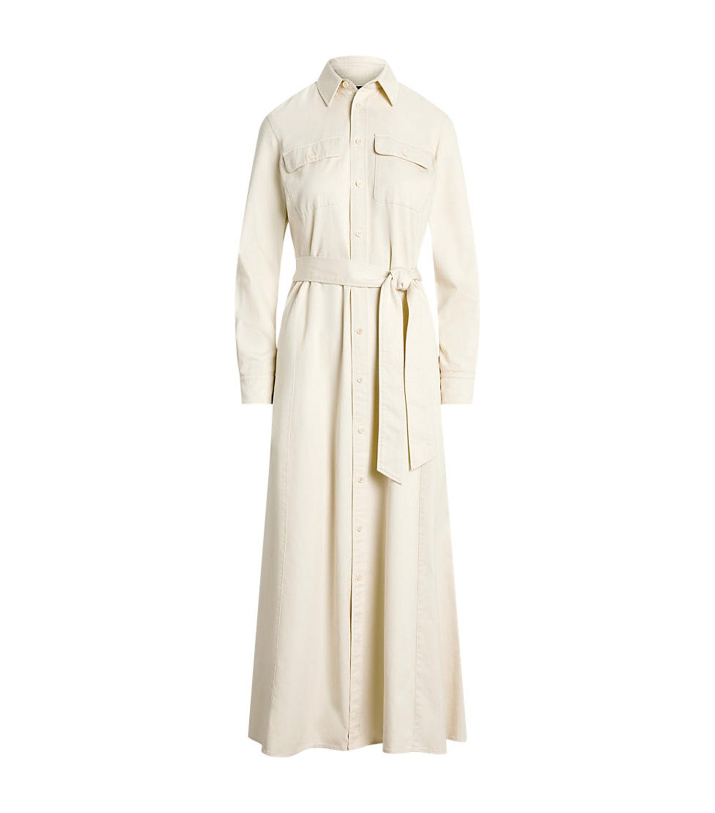 Women's Belted Cotton Twill Shirtdress Vanilla Cream