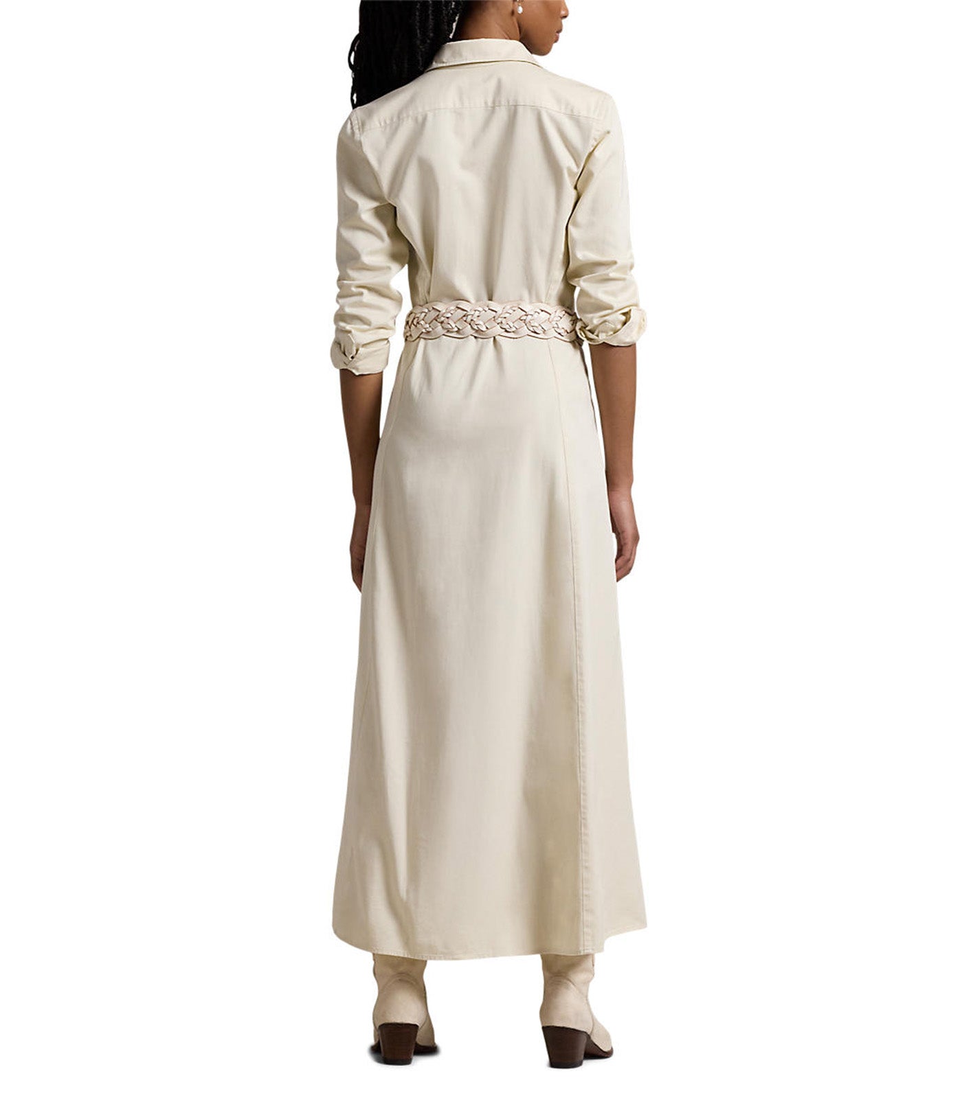 Women's Belted Cotton Twill Shirtdress Vanilla Cream