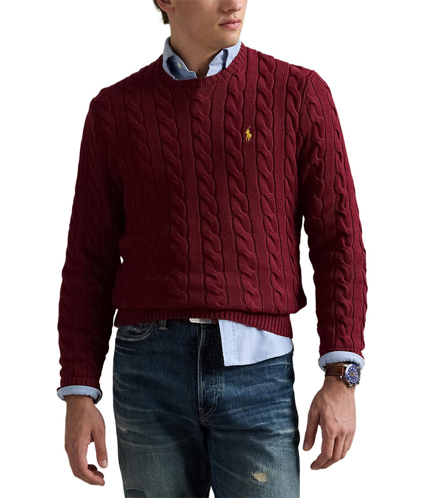 Men's Cable-Knit Cotton Sweater Red Carpet