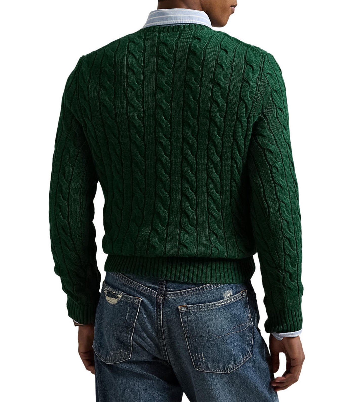 Men's Cable-Knit Cotton Sweater Vintage Pine