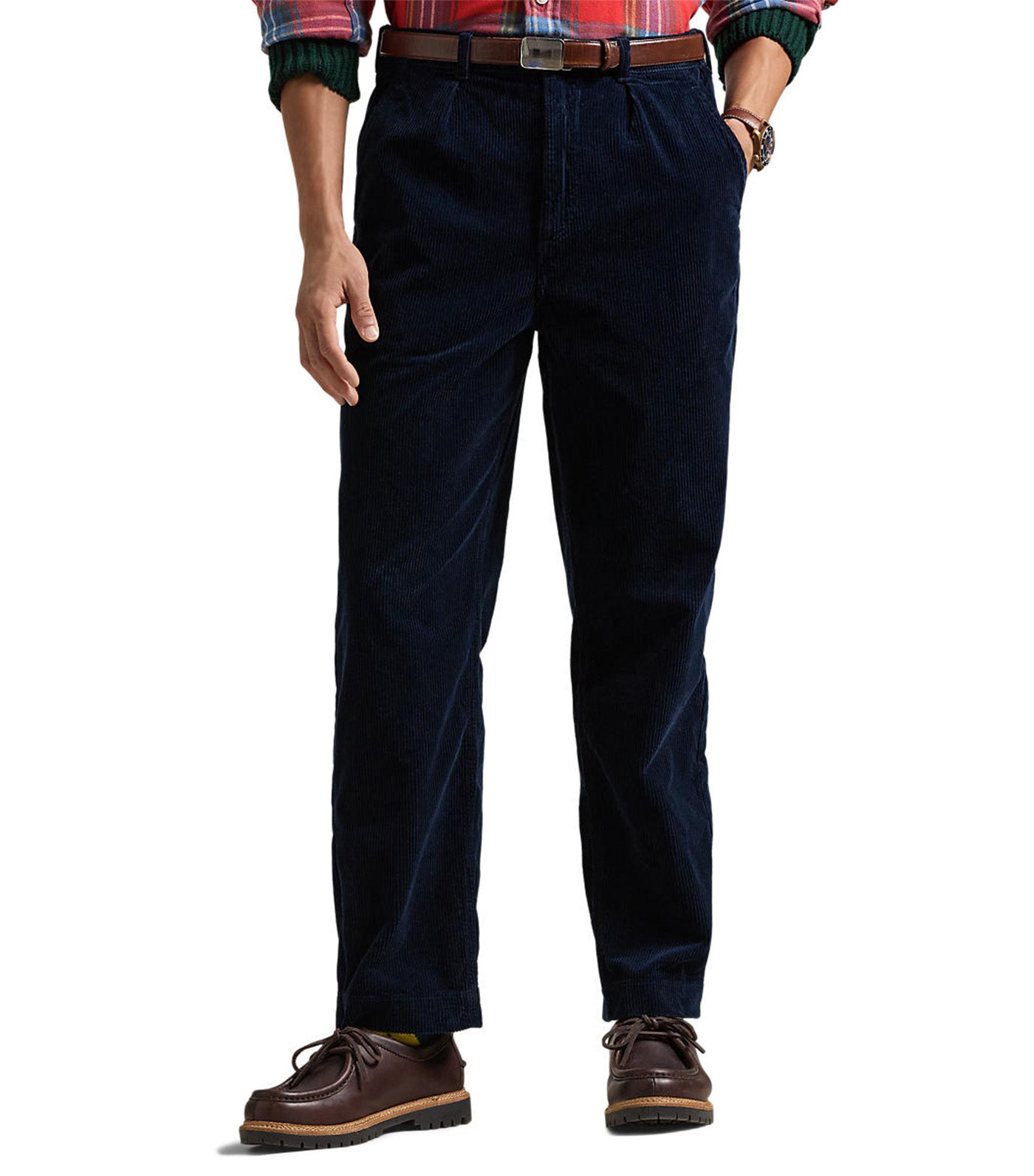 Men's Classic Fit Pleated Corduroy Pants Blue