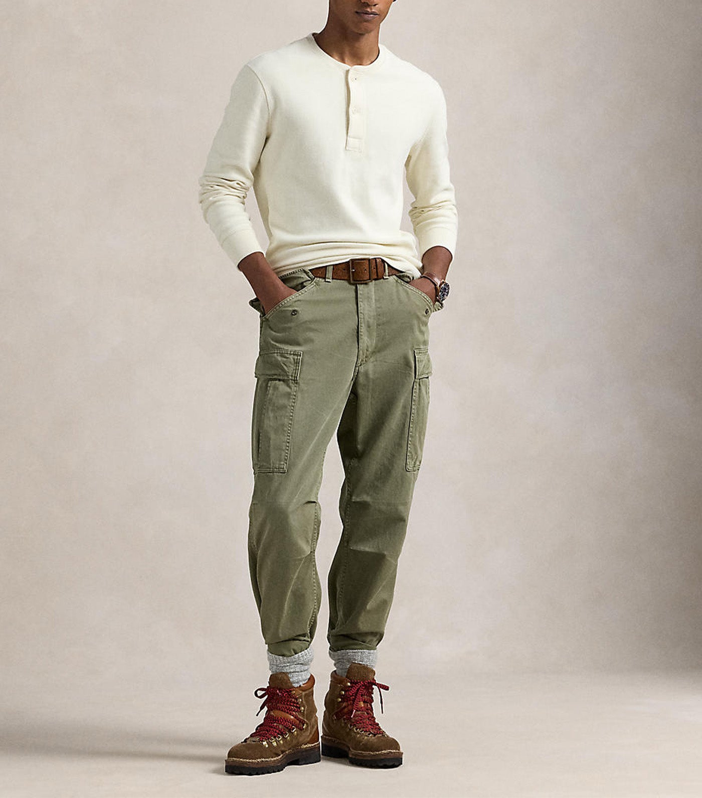 Men's Moleskin Henley Shirt Herbal Milk