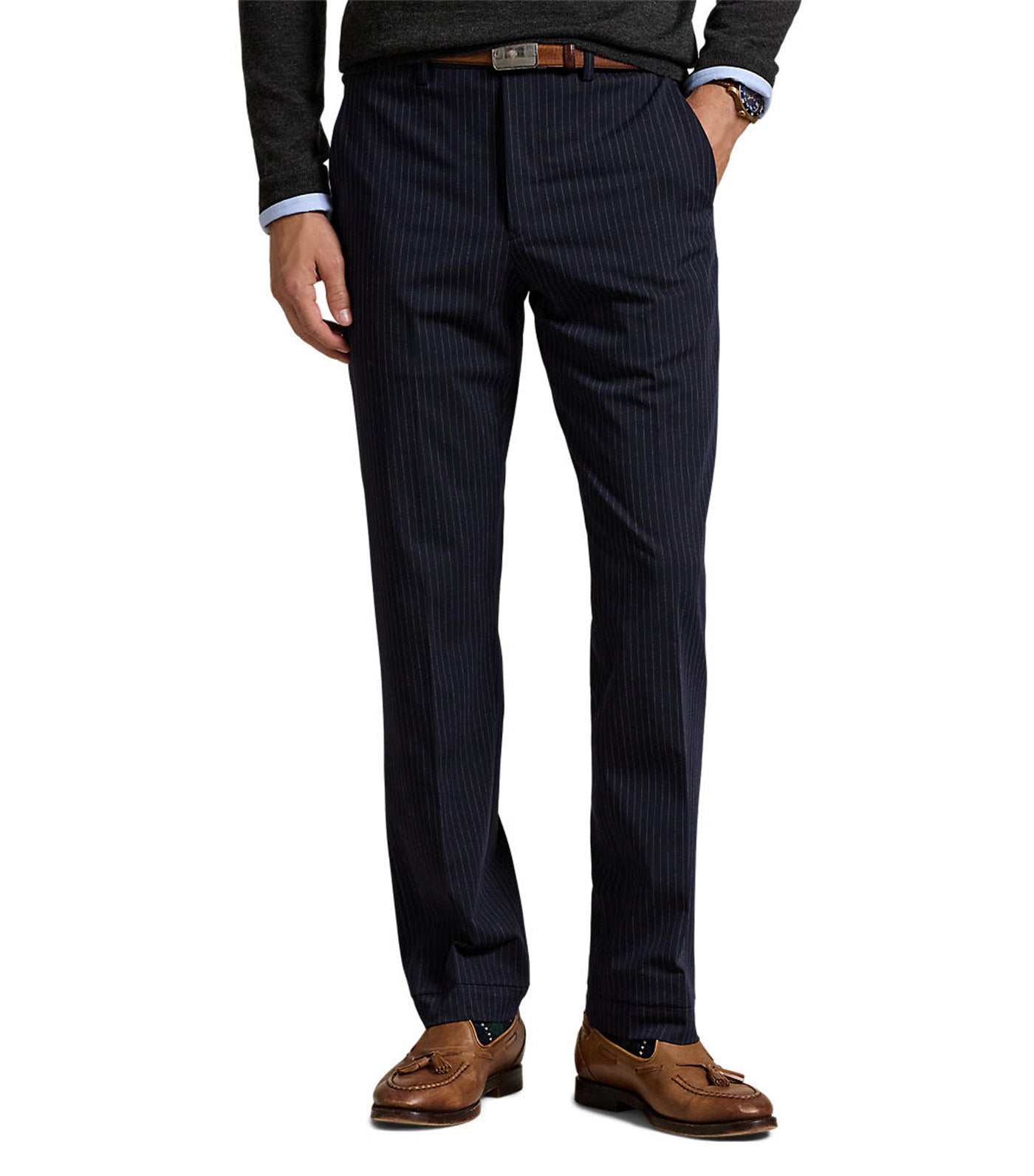 Men's Slim Fit Performance Twill Pant Navy Pinstripe