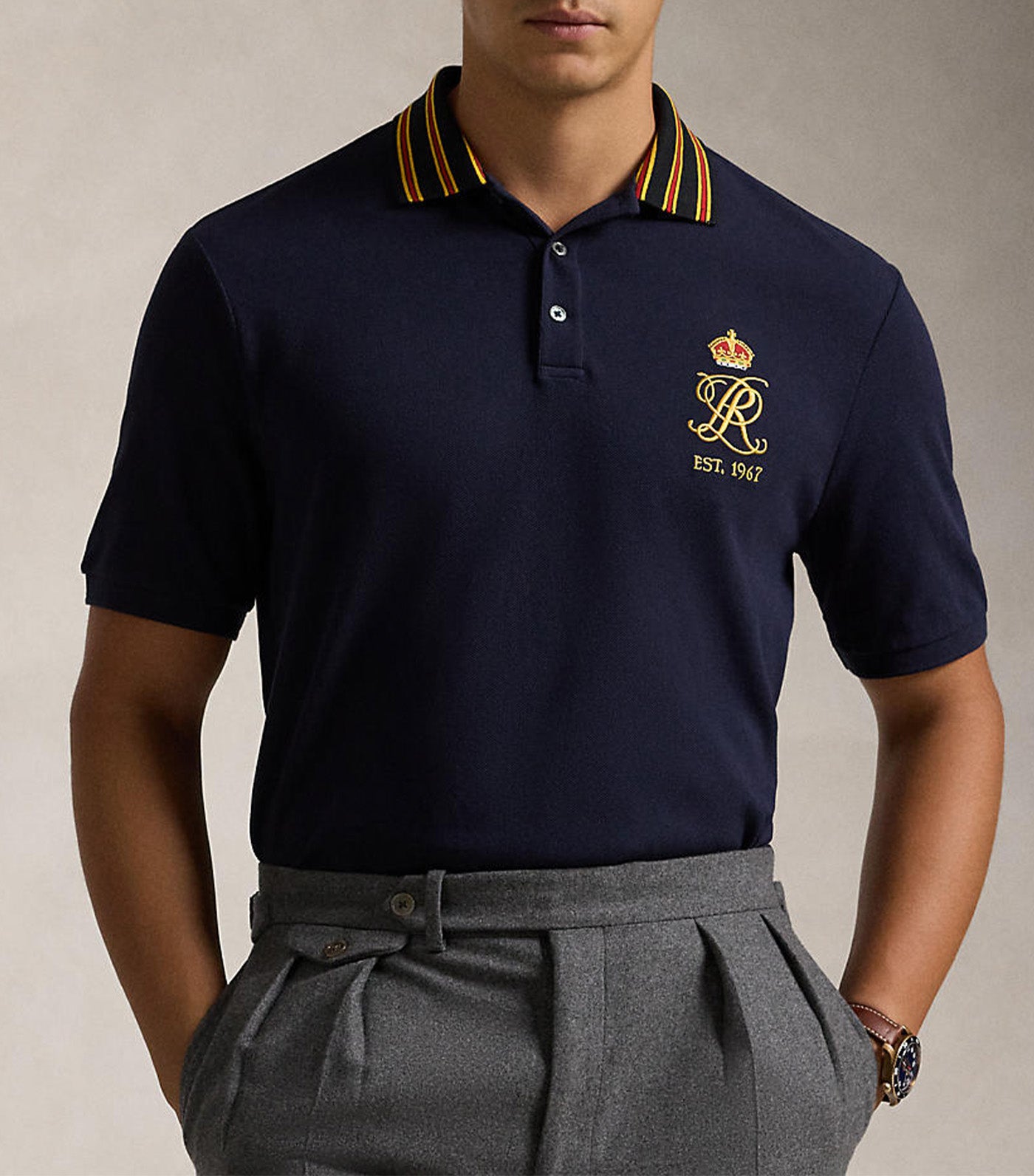 Men's Classic Fit Crest Mesh Polo Shirt RL Navy