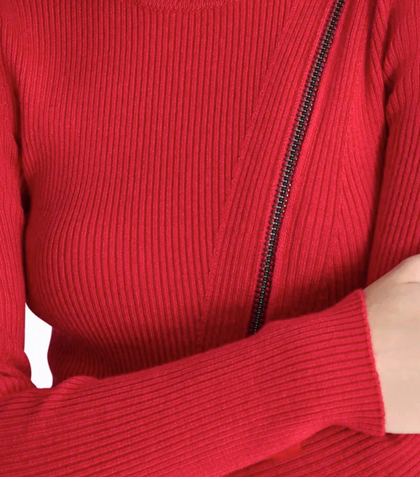Long Sleeves Asymmetric Zipper Detail Sweater