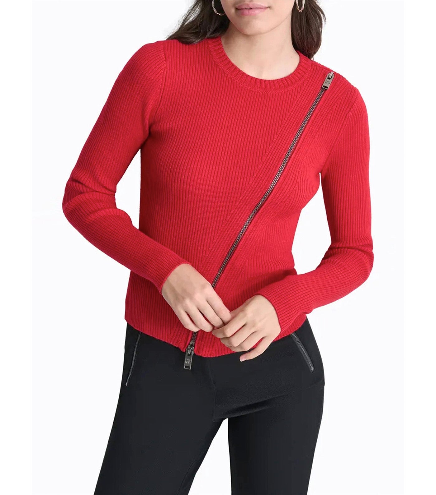 Long Sleeves Asymmetric Zipper Detail Sweater