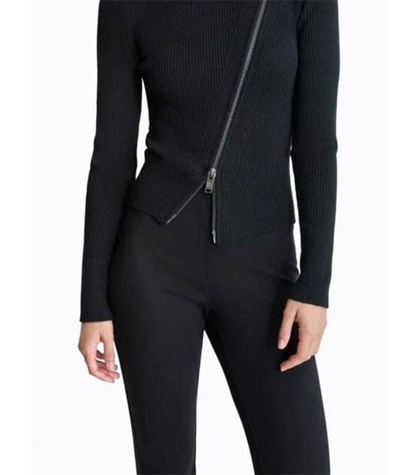 Long Sleeves Asymmetric Zipper Detail Sweater