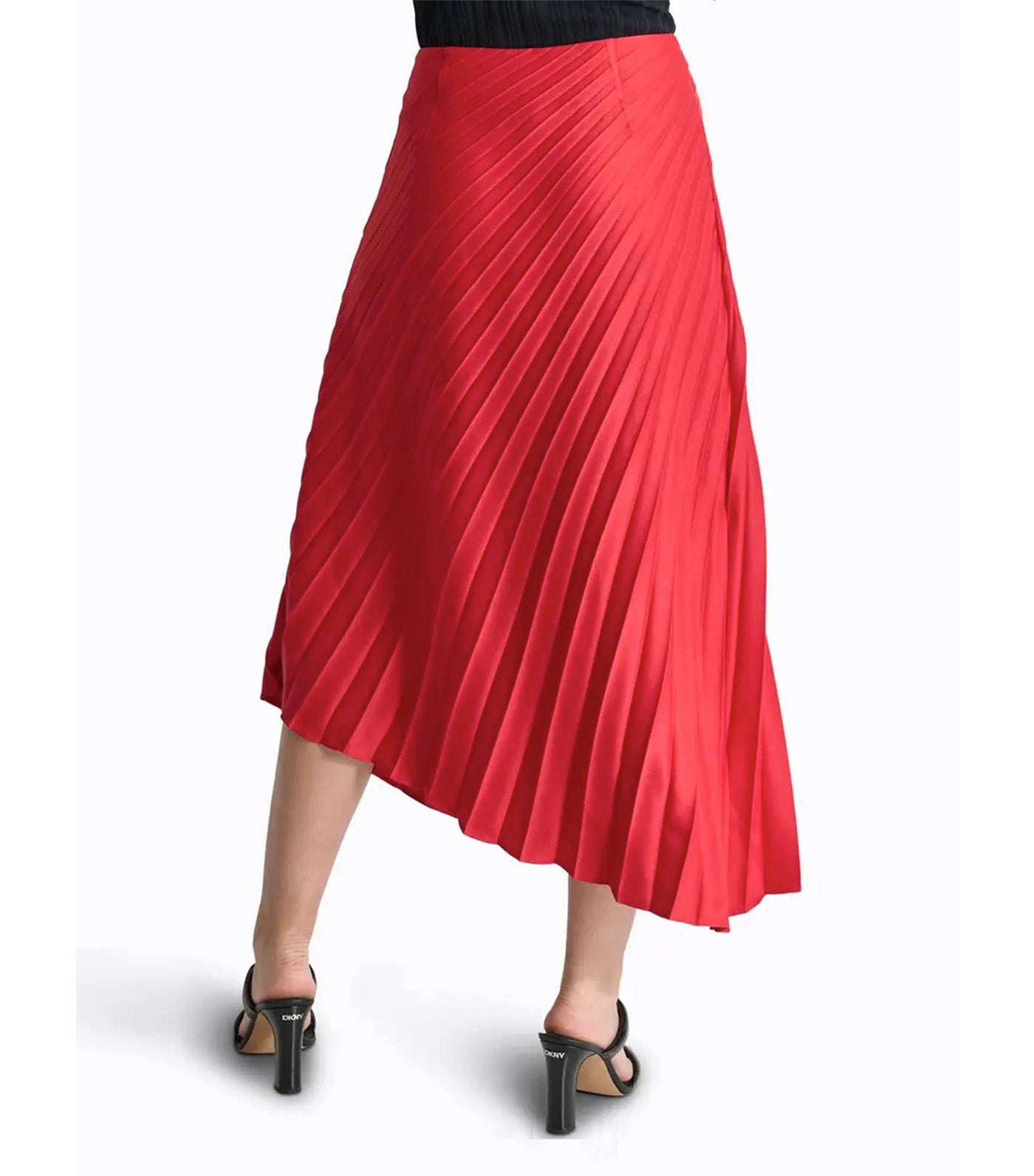 Asymmetric Pleated Satin Skirt Red