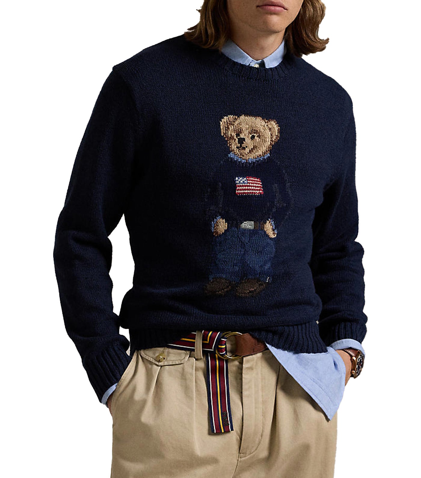 Men's Polo Bear Cotton-Linen Sweater Bear Navy