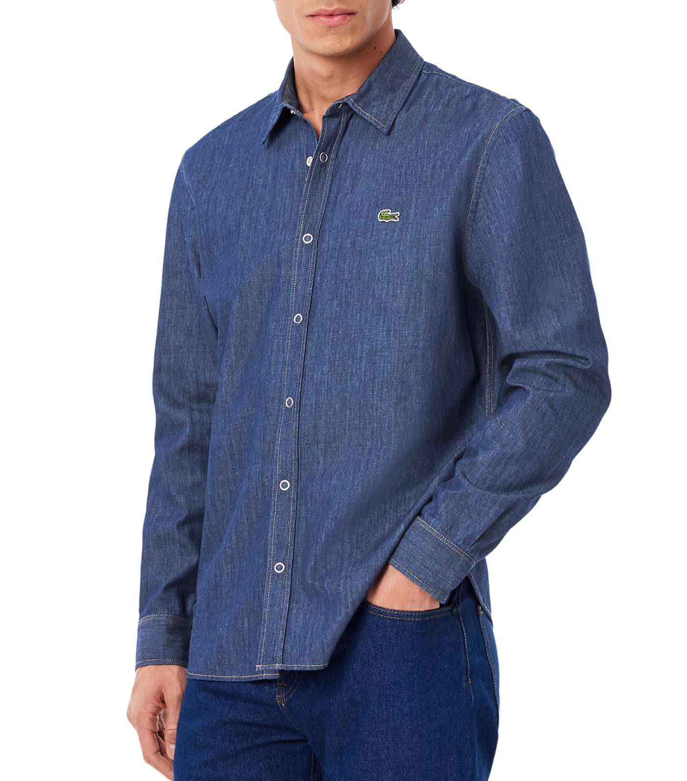 Lacoste Regular Fit Lightweight Denim Shirt Washed Deep Medium