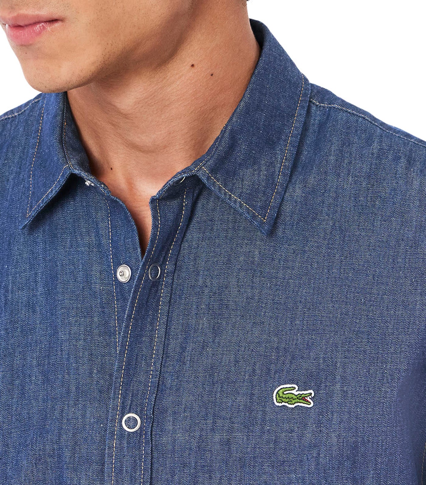 Lacoste Regular Fit Lightweight Denim Shirt Washed Deep Medium