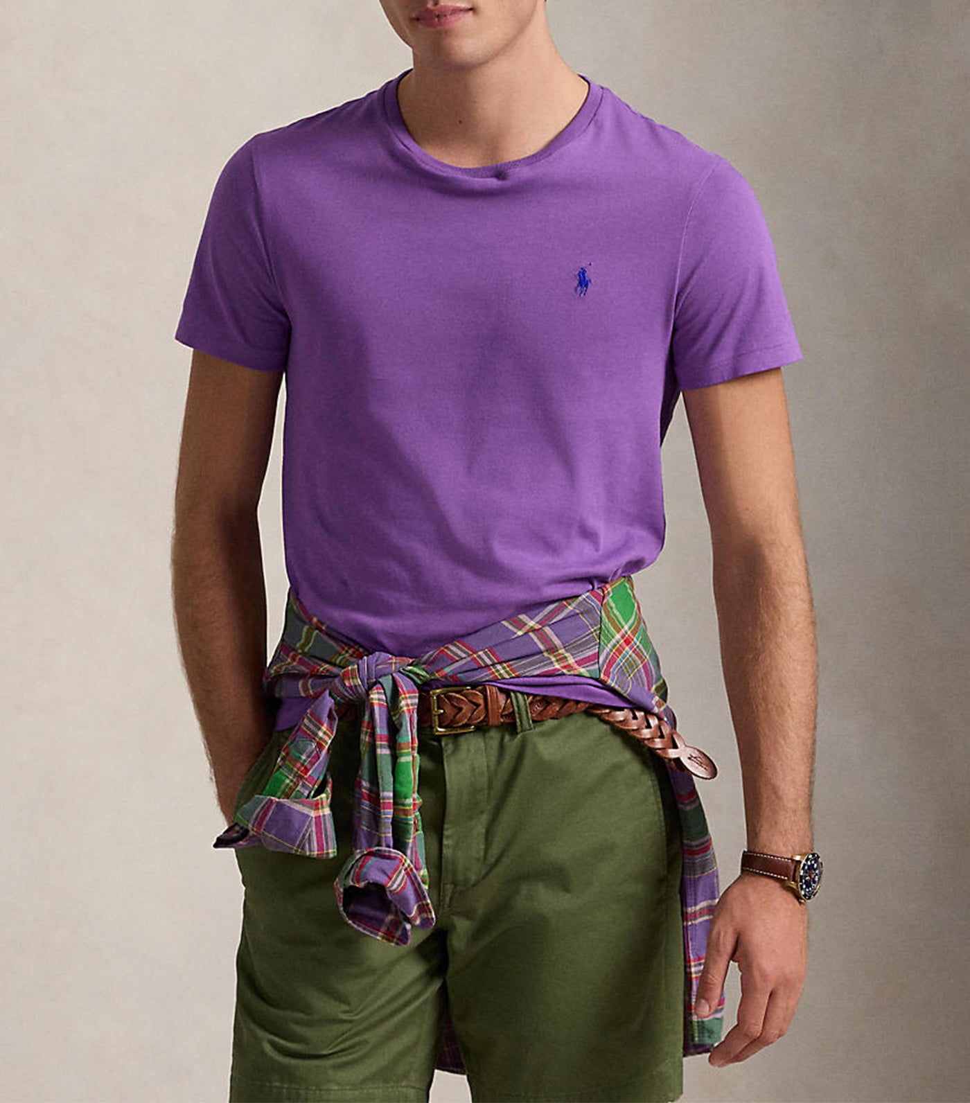 Men's Custom Slim Fit Jersey Crewneck T-Shirt Tie Purple