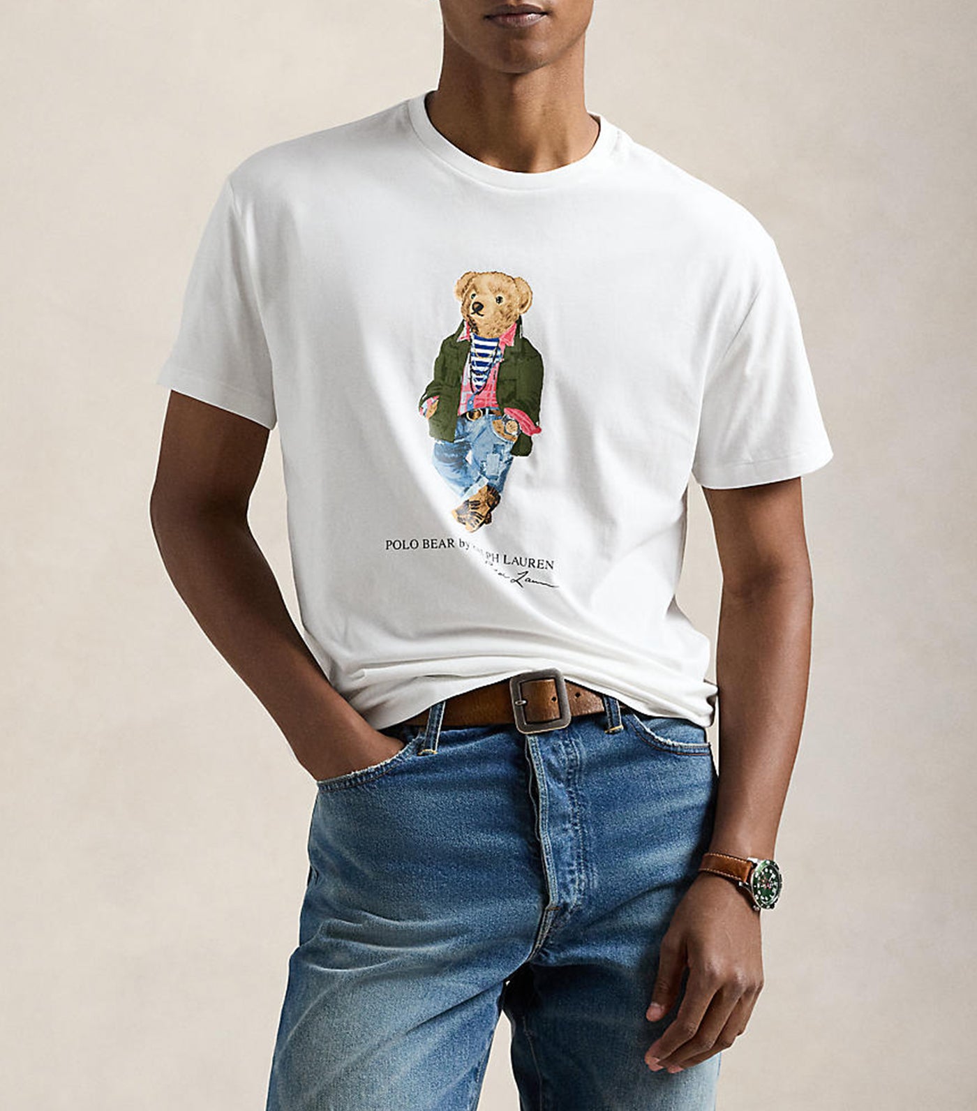 Men's Classic Fit Polo Bear Jersey T-Shirt White Explorer Bear