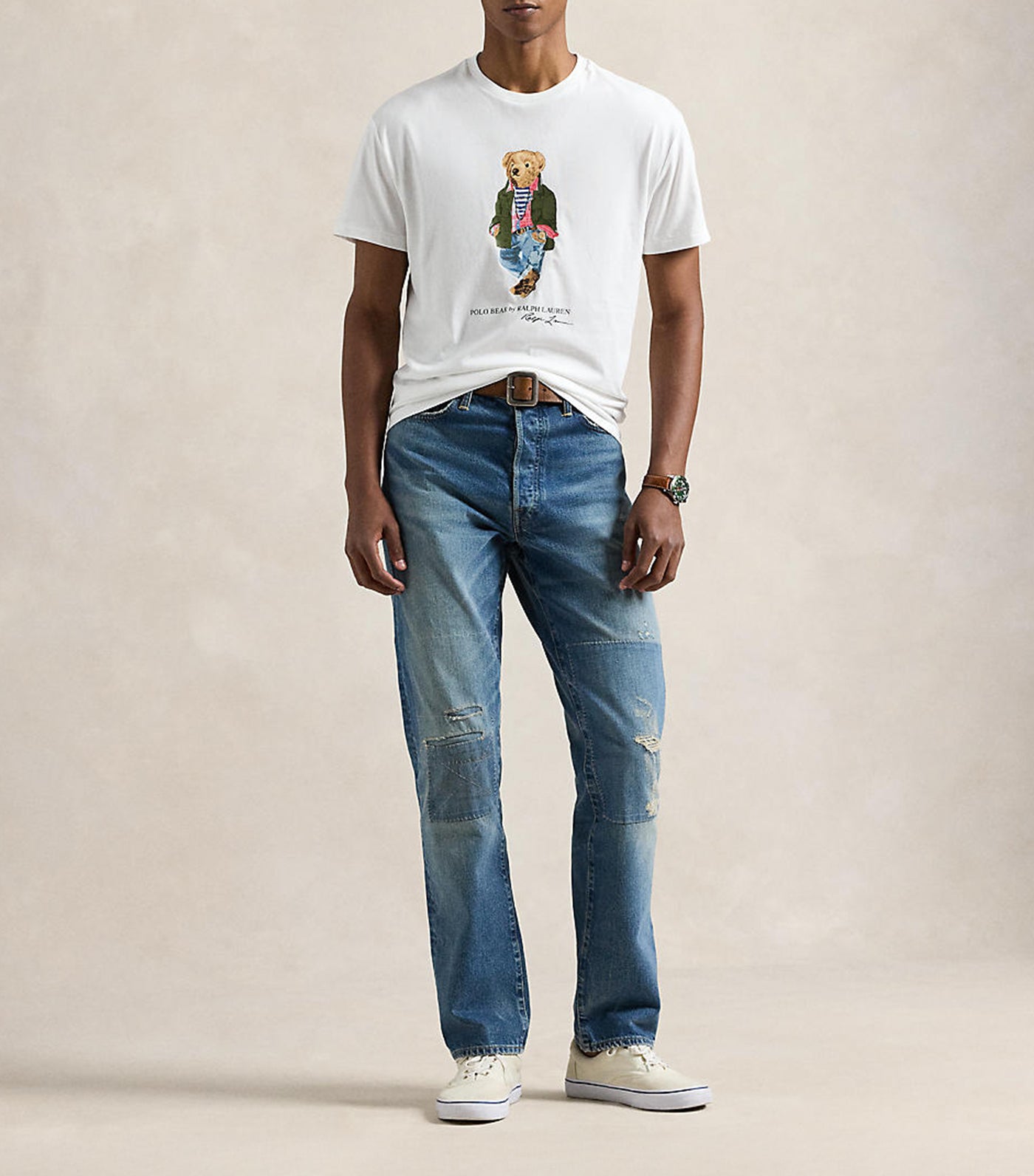 Men's Classic Fit Polo Bear Jersey T-Shirt White Explorer Bear