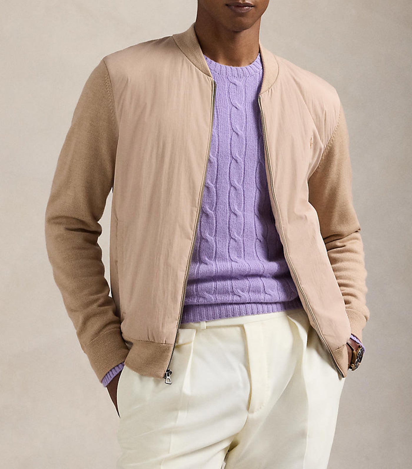 Men's Hybrid Wool Full-Zip Sweater Dune Melange