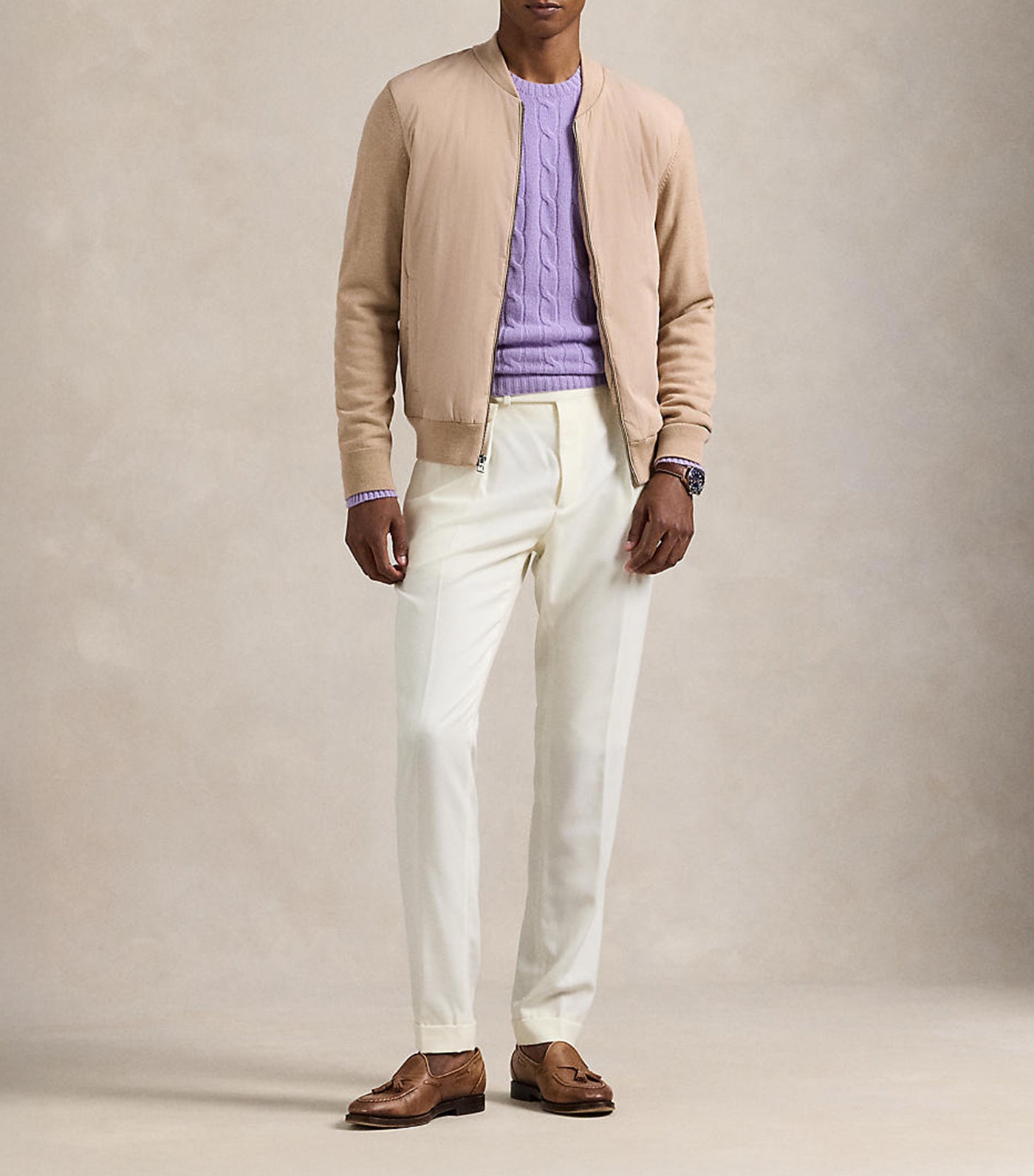 Men's Hybrid Wool Full-Zip Sweater Dune Melange
