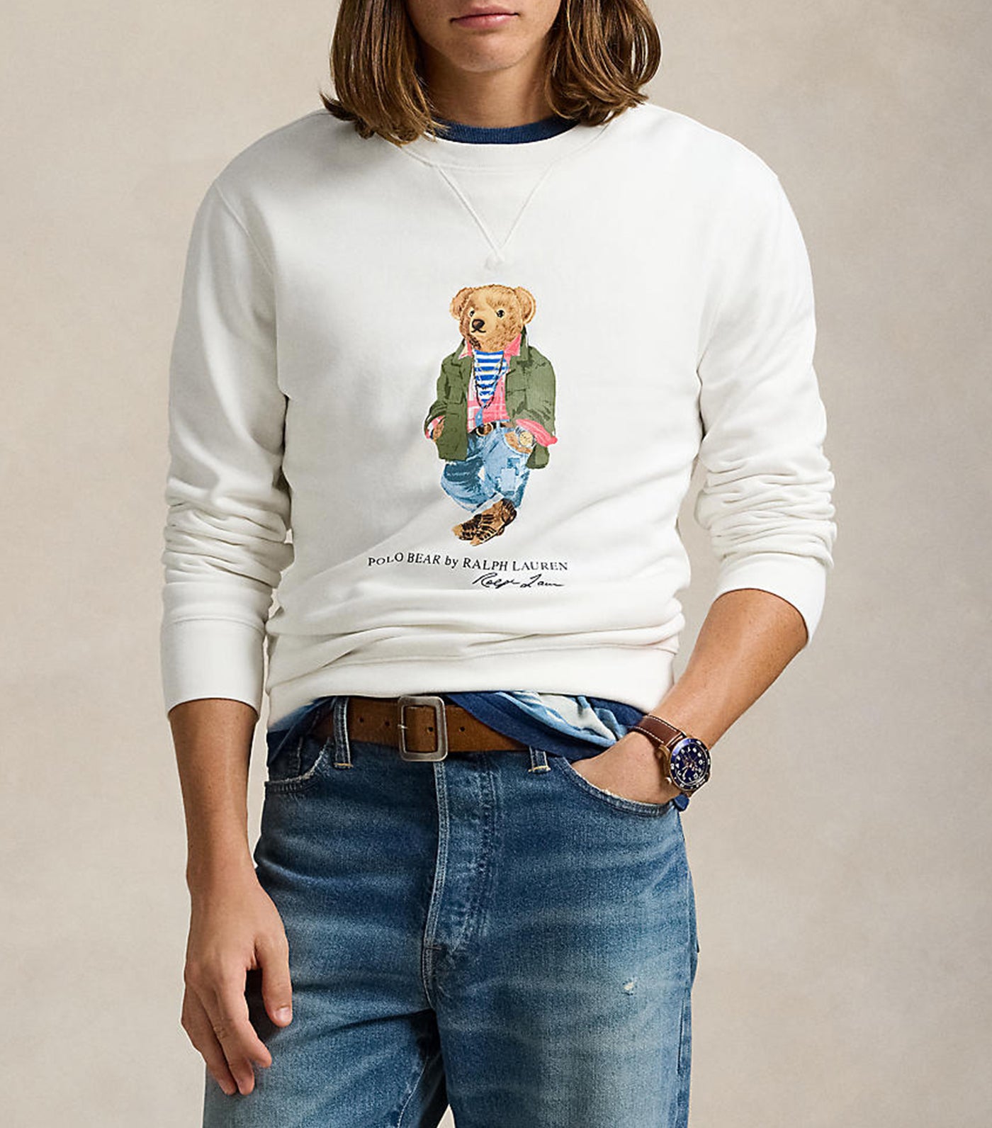 Men's Polo Bear Fleece Sweatshirt White Explorer Bear