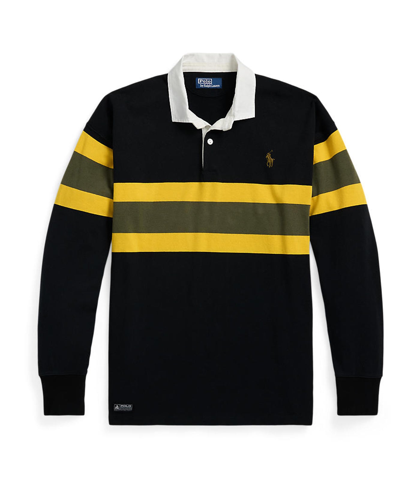 Men's Classic Fit Striped Jersey Rugby Shirt Polo Black Multi