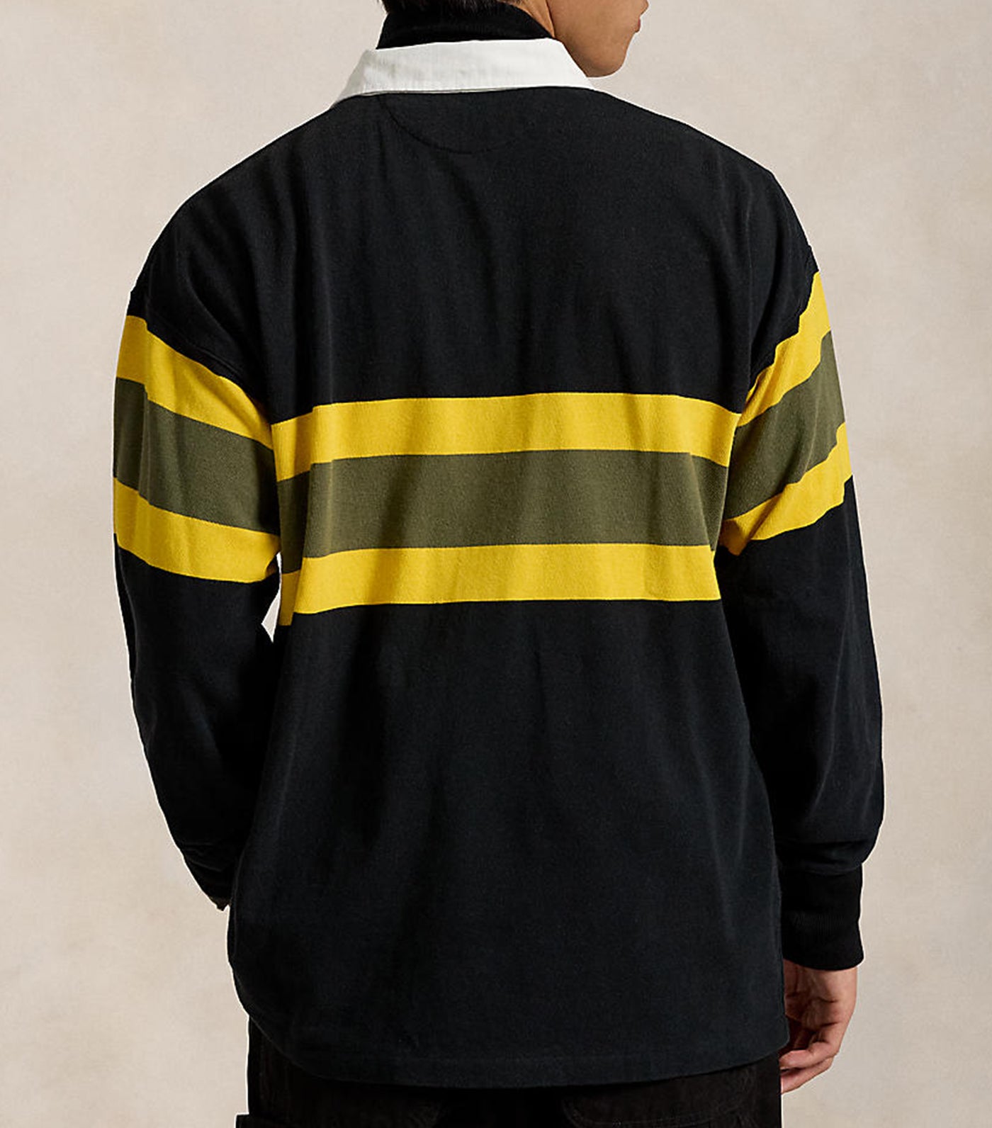 Men's Classic Fit Striped Jersey Rugby Shirt Polo Black Multi