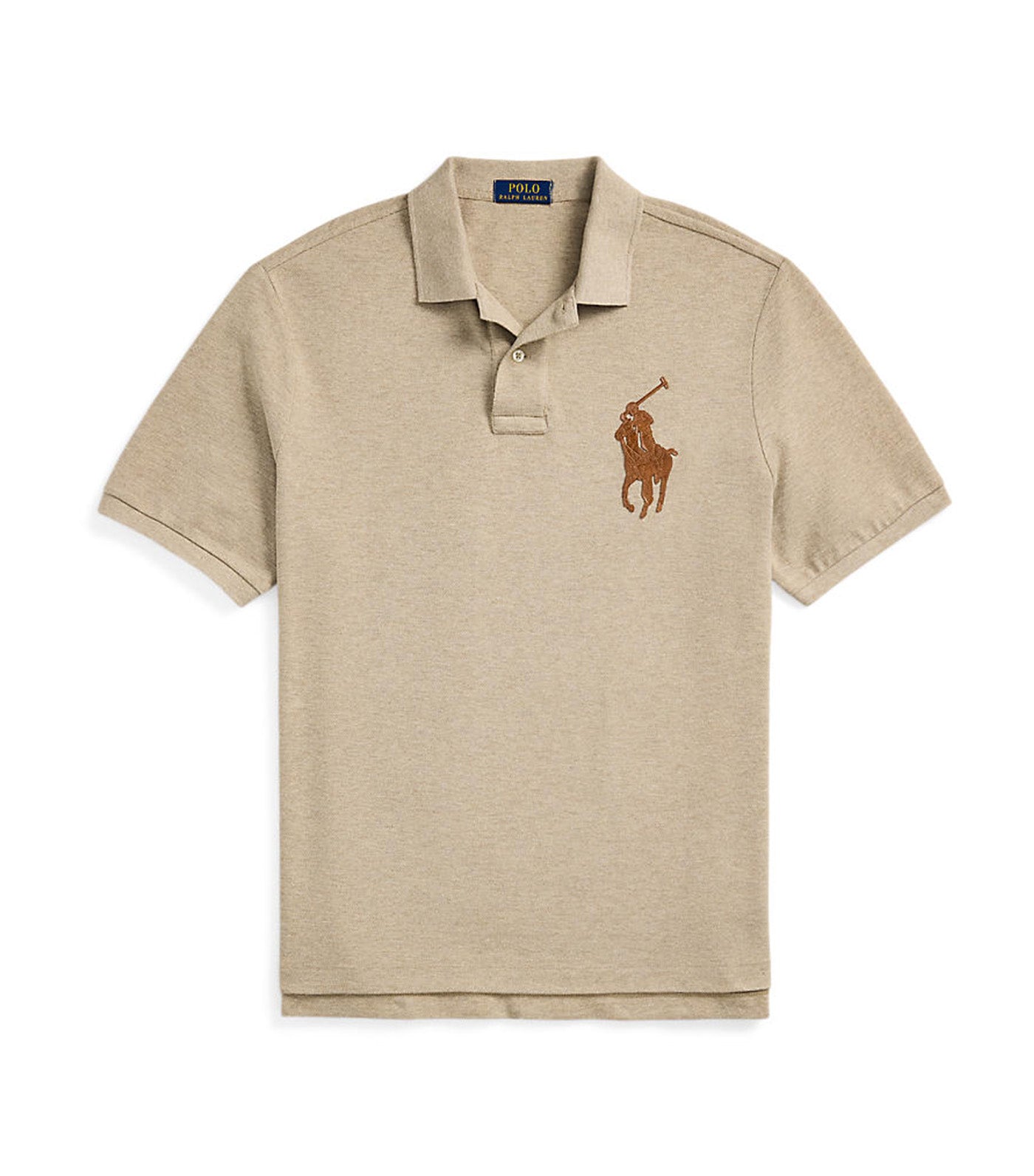 Men's Classic Fit Leather-Pony Mesh Polo Shirt Tuscan Beige Heather