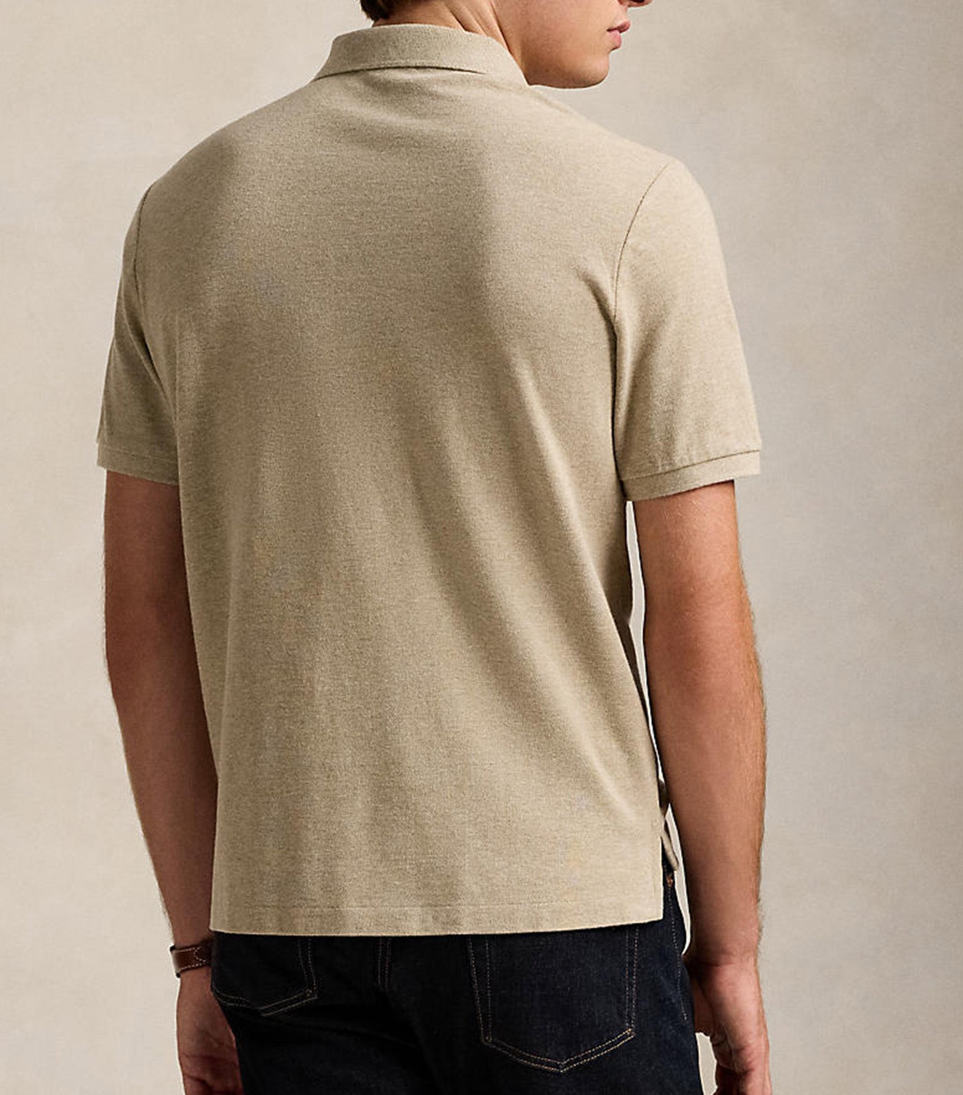 Men's Classic Fit Leather-Pony Mesh Polo Shirt Tuscan Beige Heather