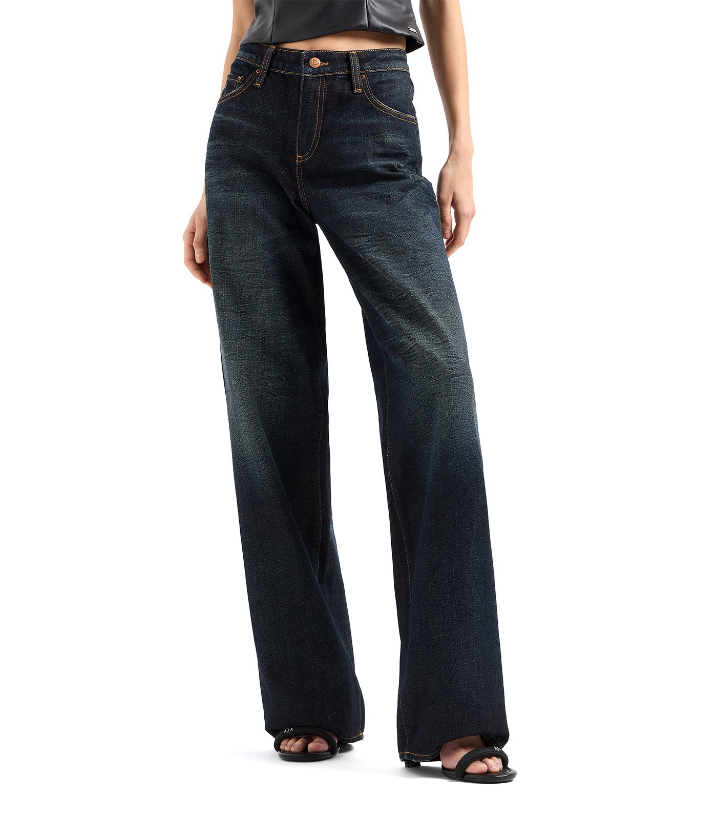 Relaxed Fit Denim Jeans Dark Blue Denim