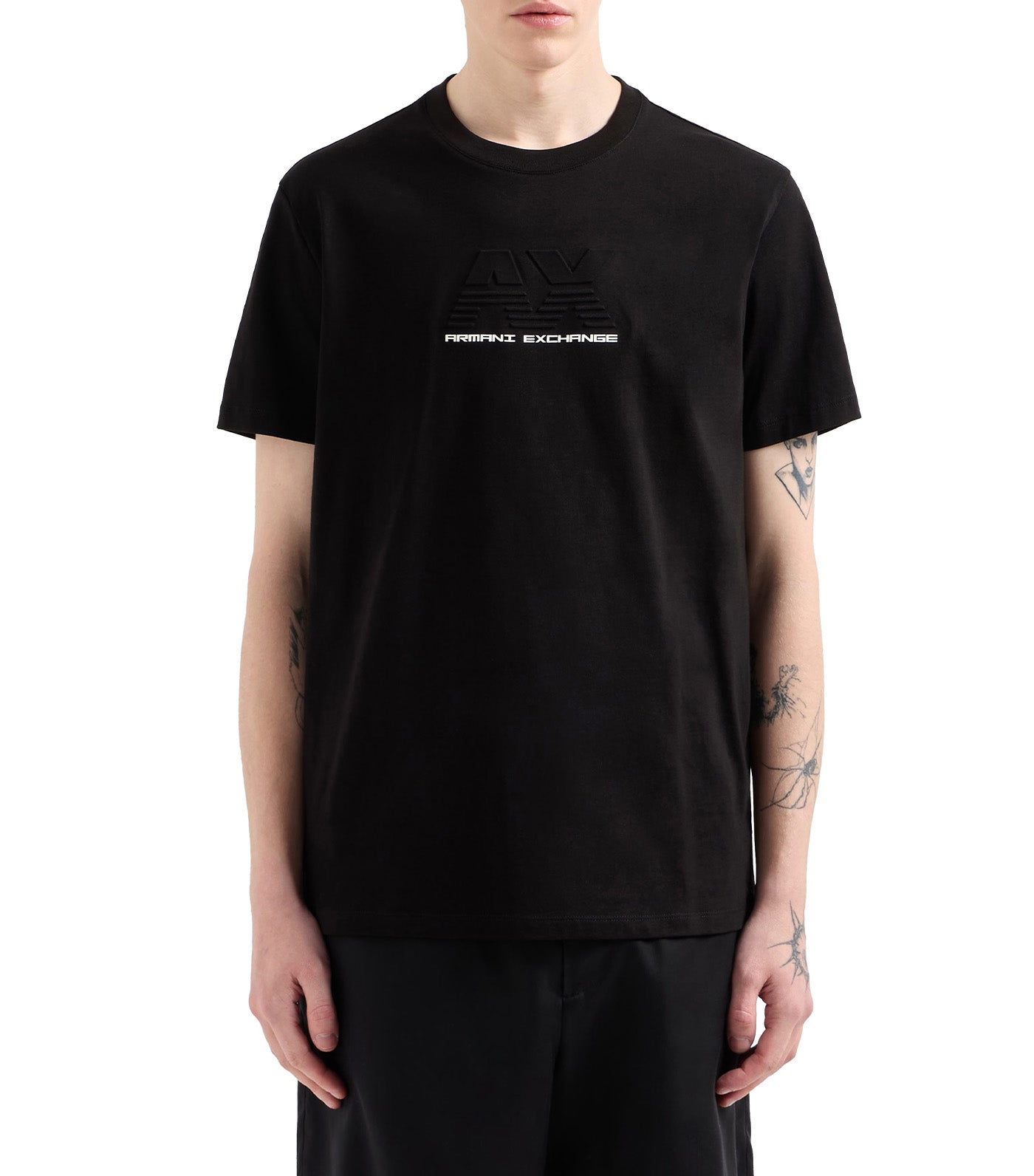 Armani Exchange Regular Fit Tee Embroidered Logo Black
