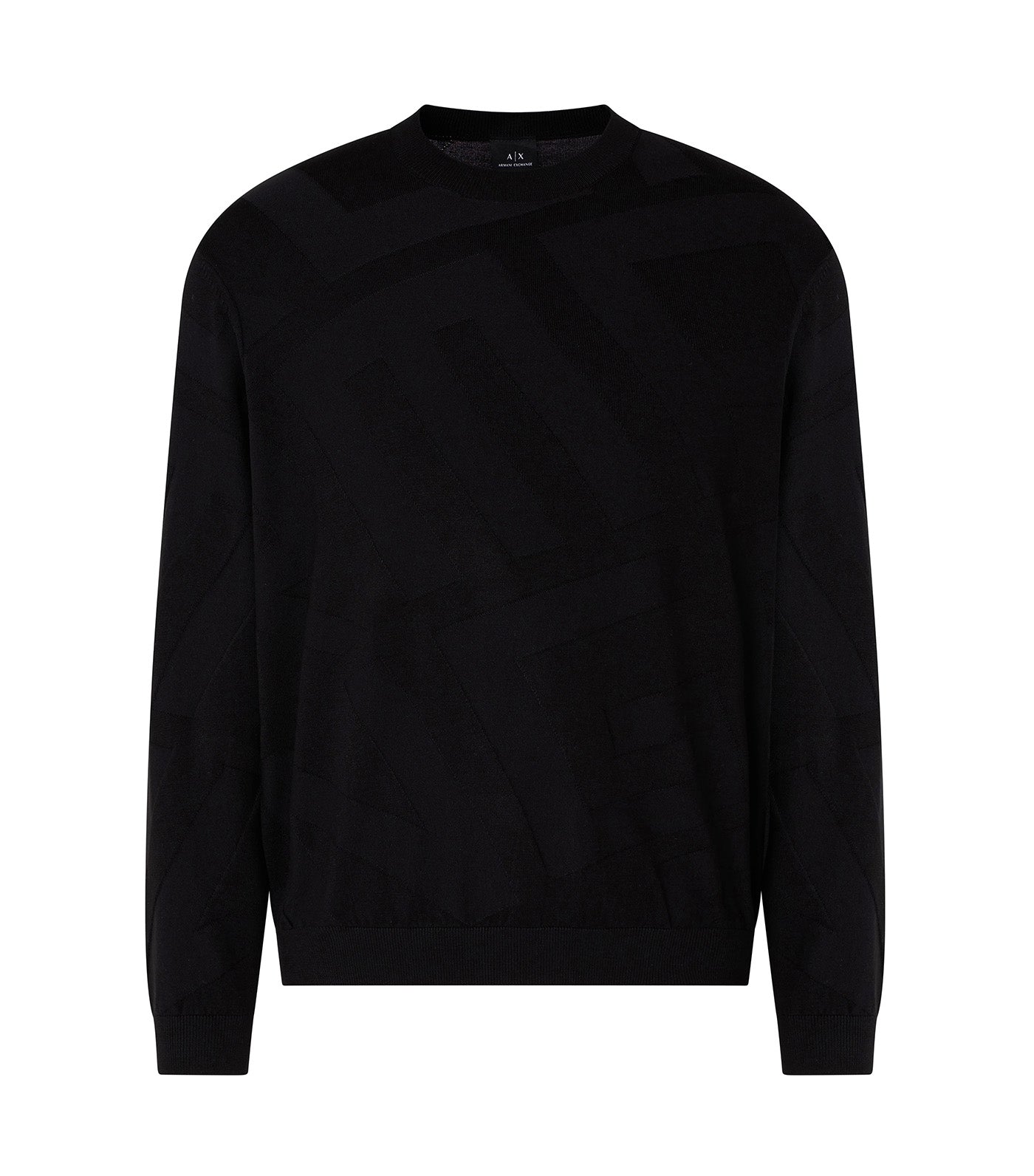 Armani Exchange Viscose Sweater Jacquard Black Over Logo Allover 