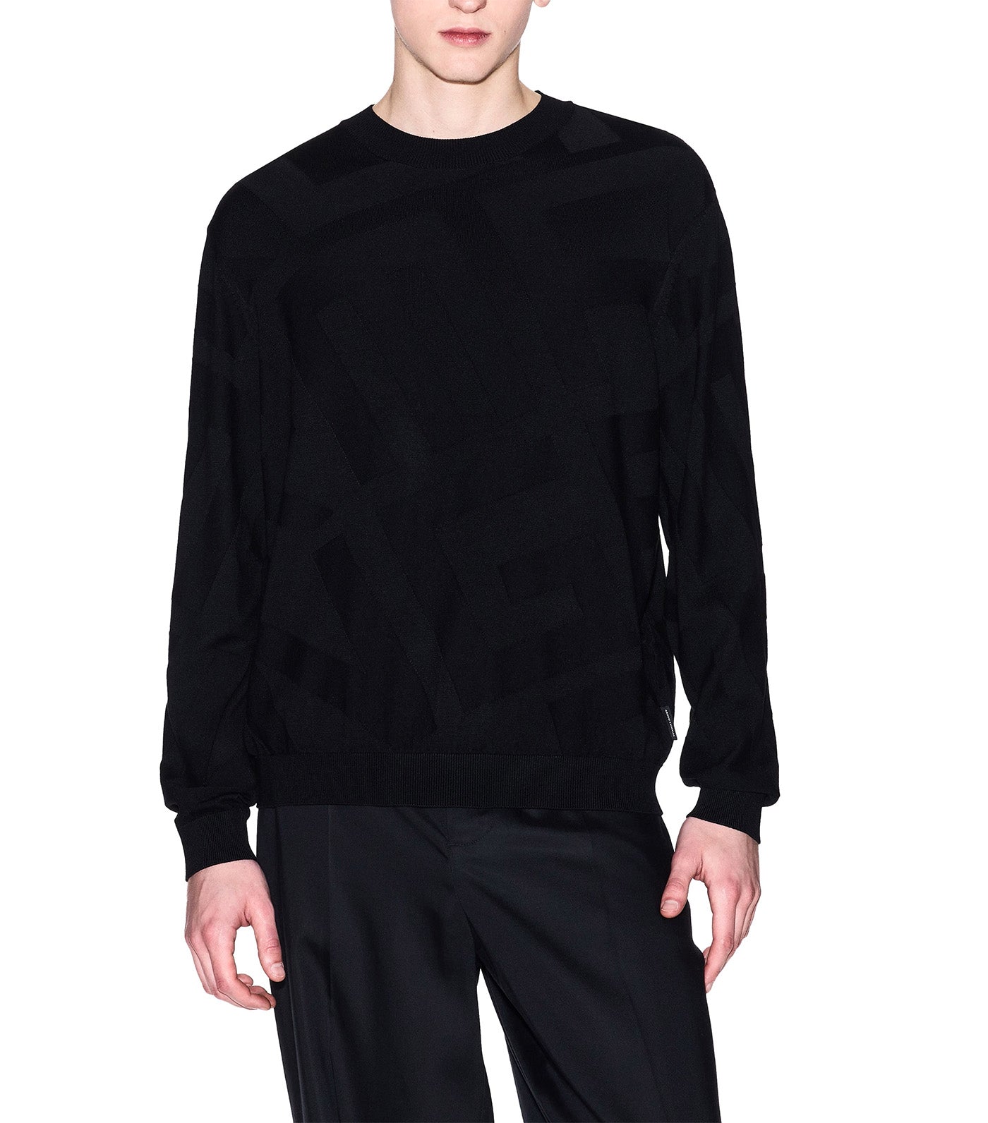 Armani Exchange Viscose Sweater Jacquard Black Over Logo Allover 