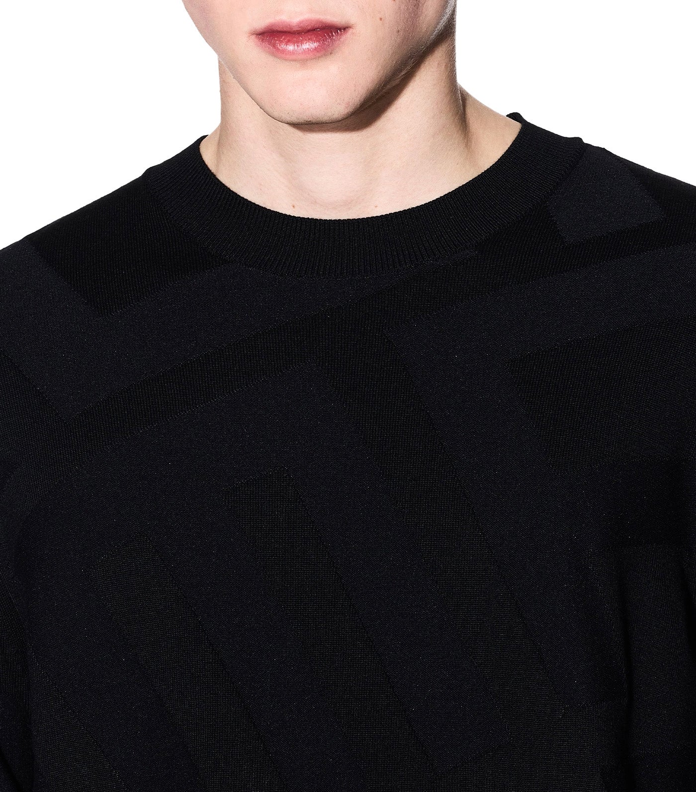 Armani Exchange Viscose Sweater Jacquard Black Over Logo Allover 