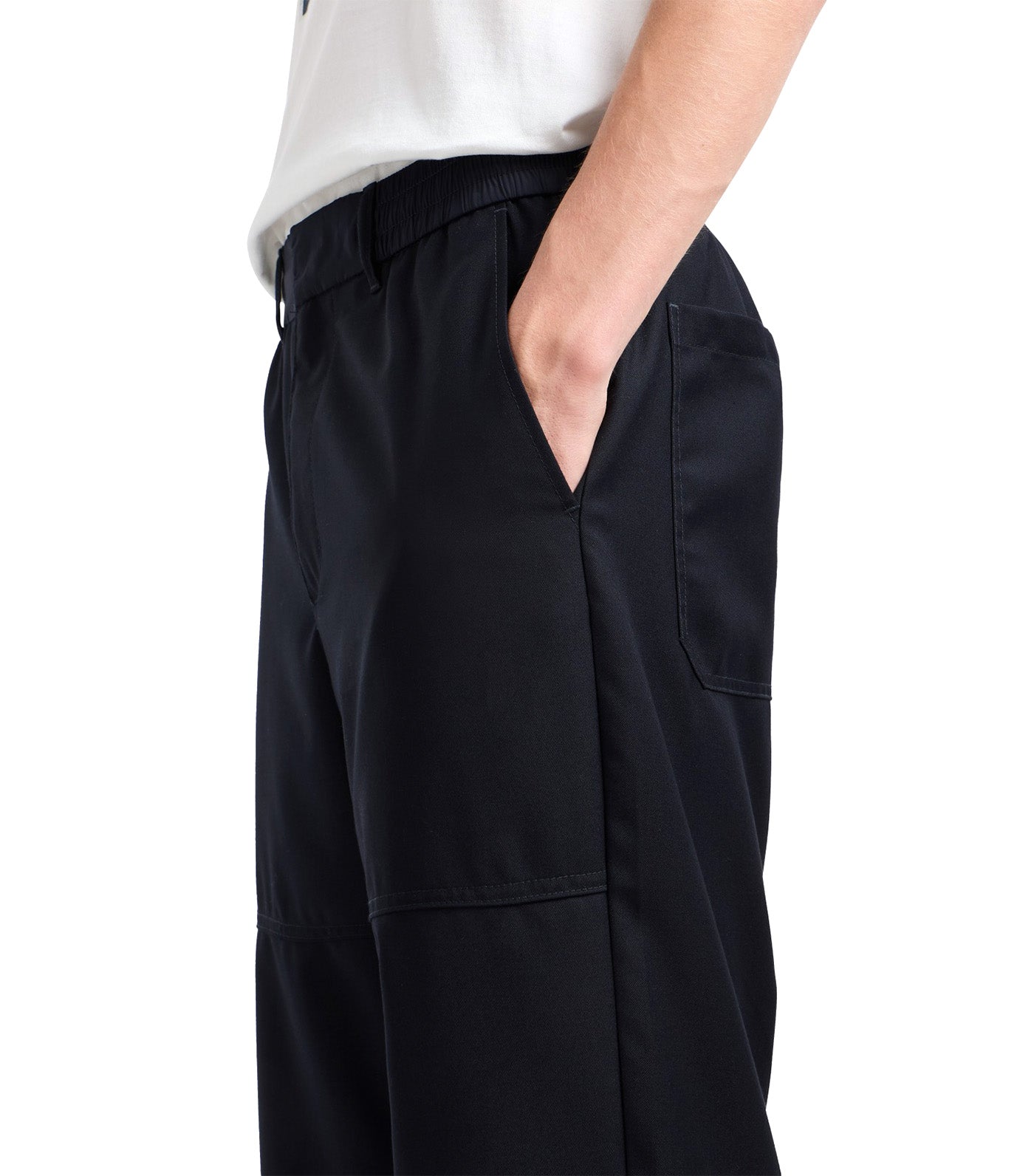 Rayon Wide Leg Trousers with Stitching Details Deep Navy