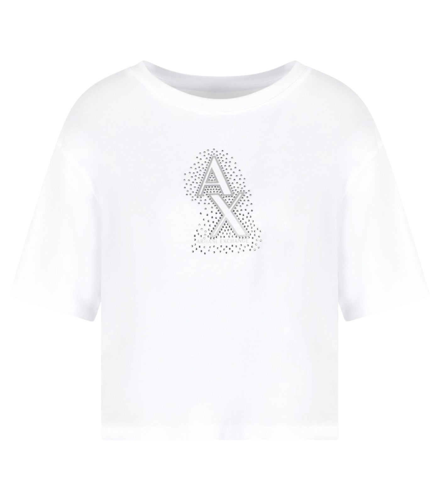 Armani Exchange Cropped T-Shirt with Rhinestone Logo Optic White