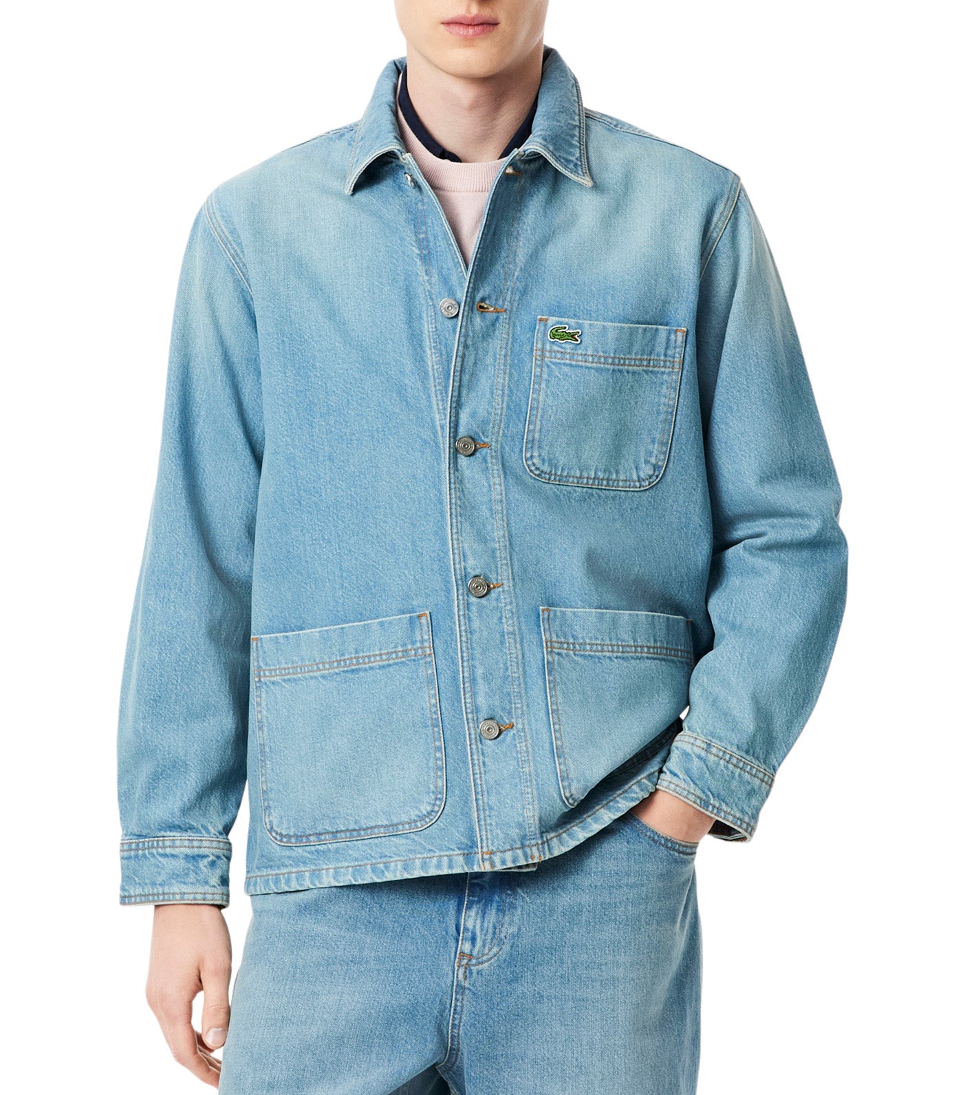 Lacoste Oversized Cotton Denim Overshirt Jacket Washed Bleach