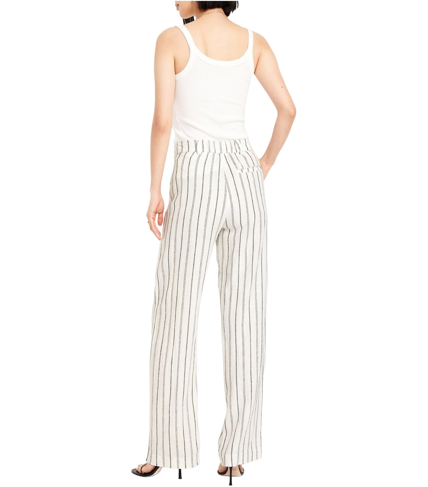 Extra High-Waisted Linen-Blend Taylor Wide-Leg Trouser Pants Black Stripes