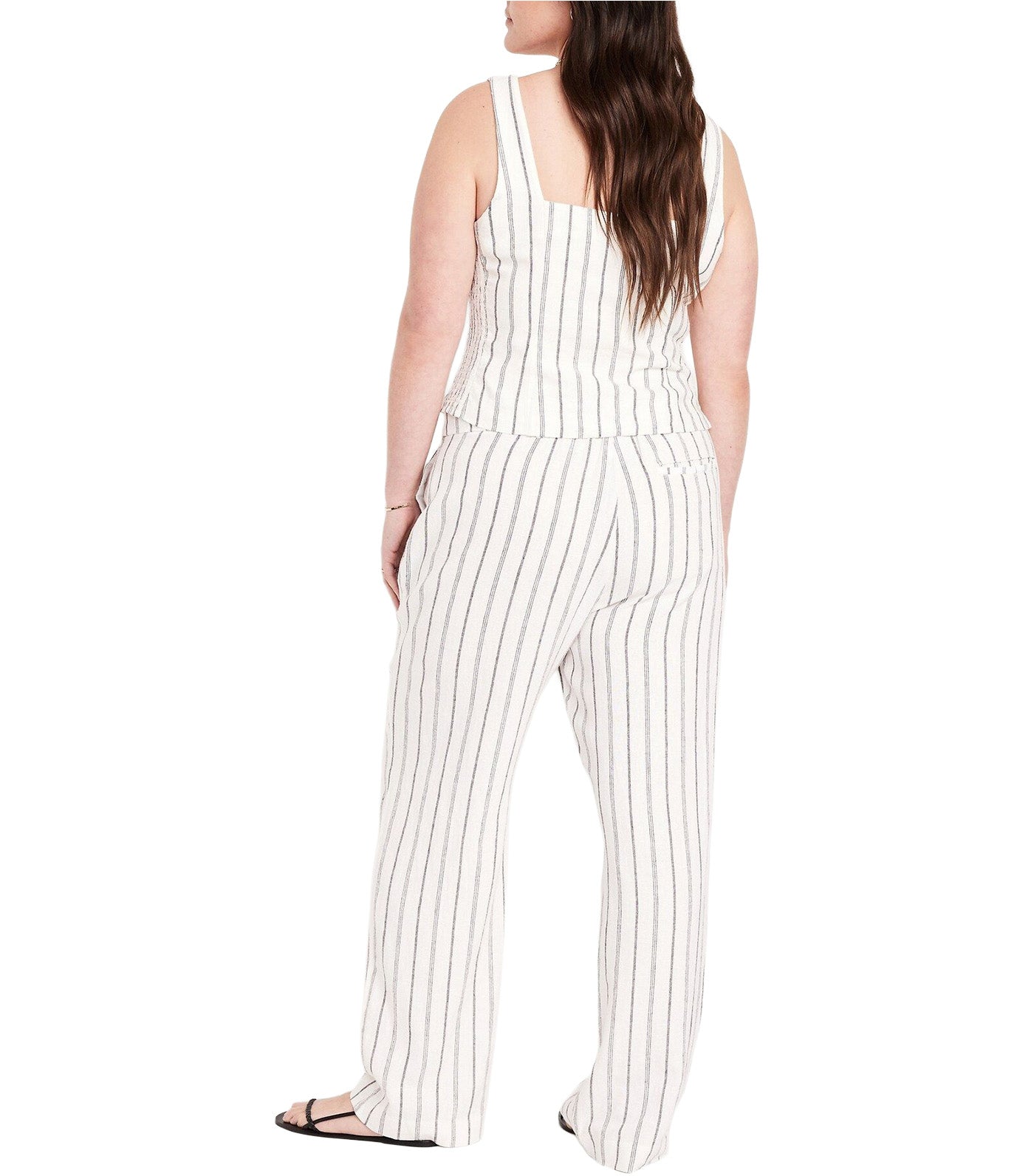 Extra High-Waisted Linen-Blend Taylor Wide-Leg Trouser Pants Black Stripes
