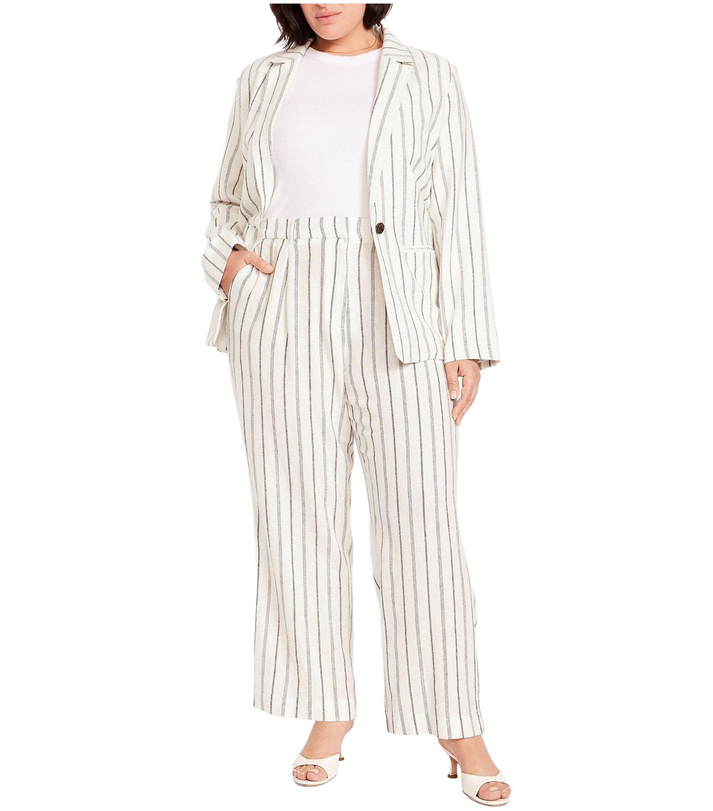 Extra High-Waisted Linen-Blend Taylor Wide-Leg Trouser Pants Black Stripes