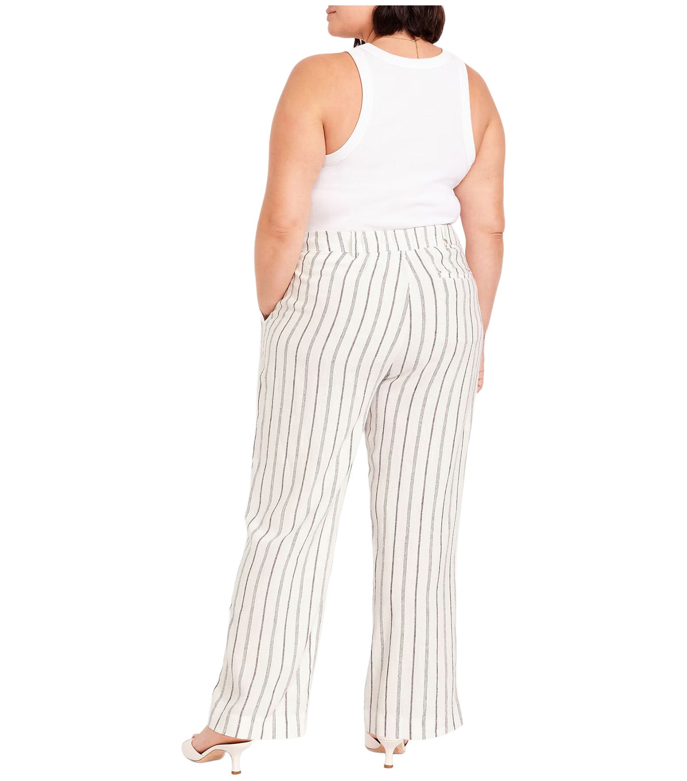 Extra High-Waisted Linen-Blend Taylor Wide-Leg Trouser Pants Black Stripes