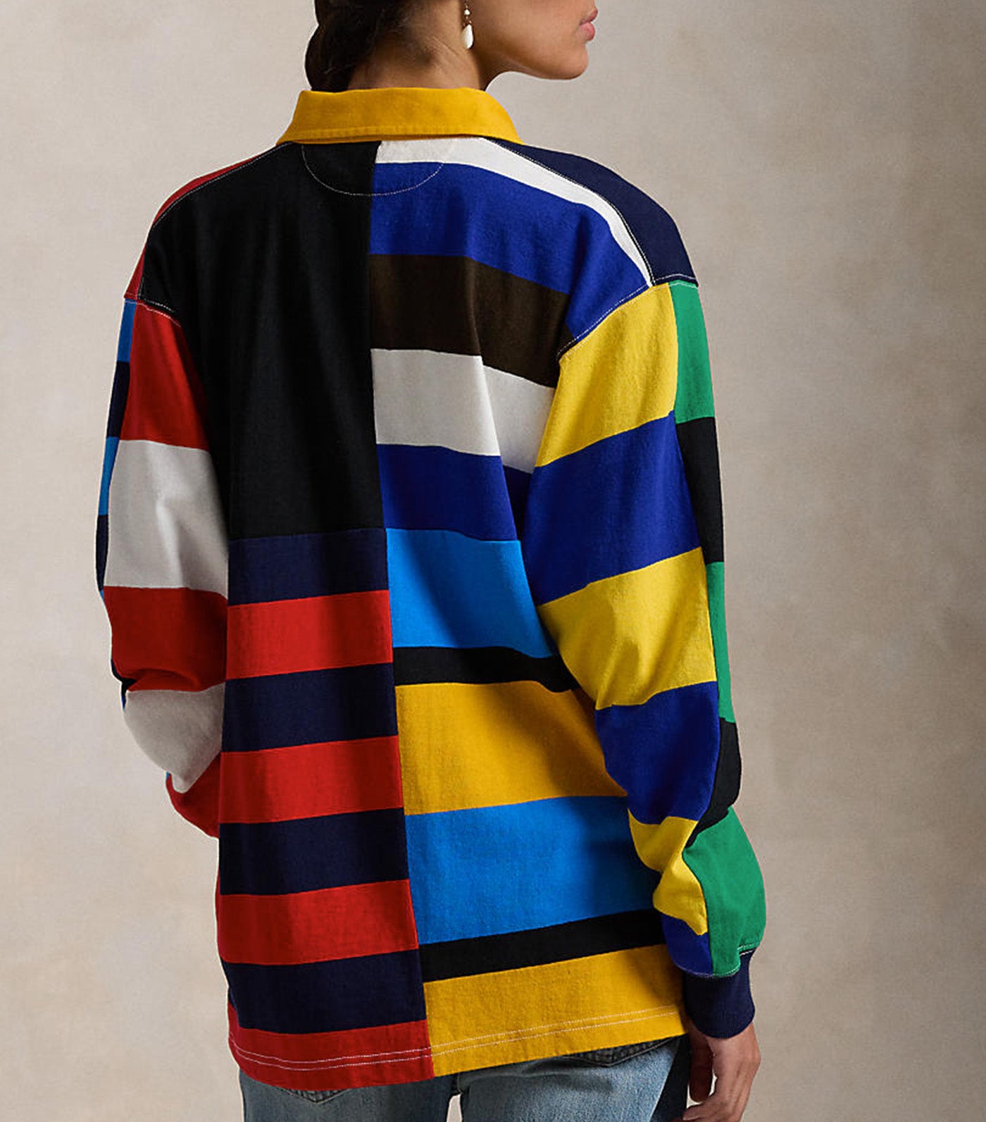 Women's Patchwork-Stripe Jersey Rugby Shirt Multi Stripe