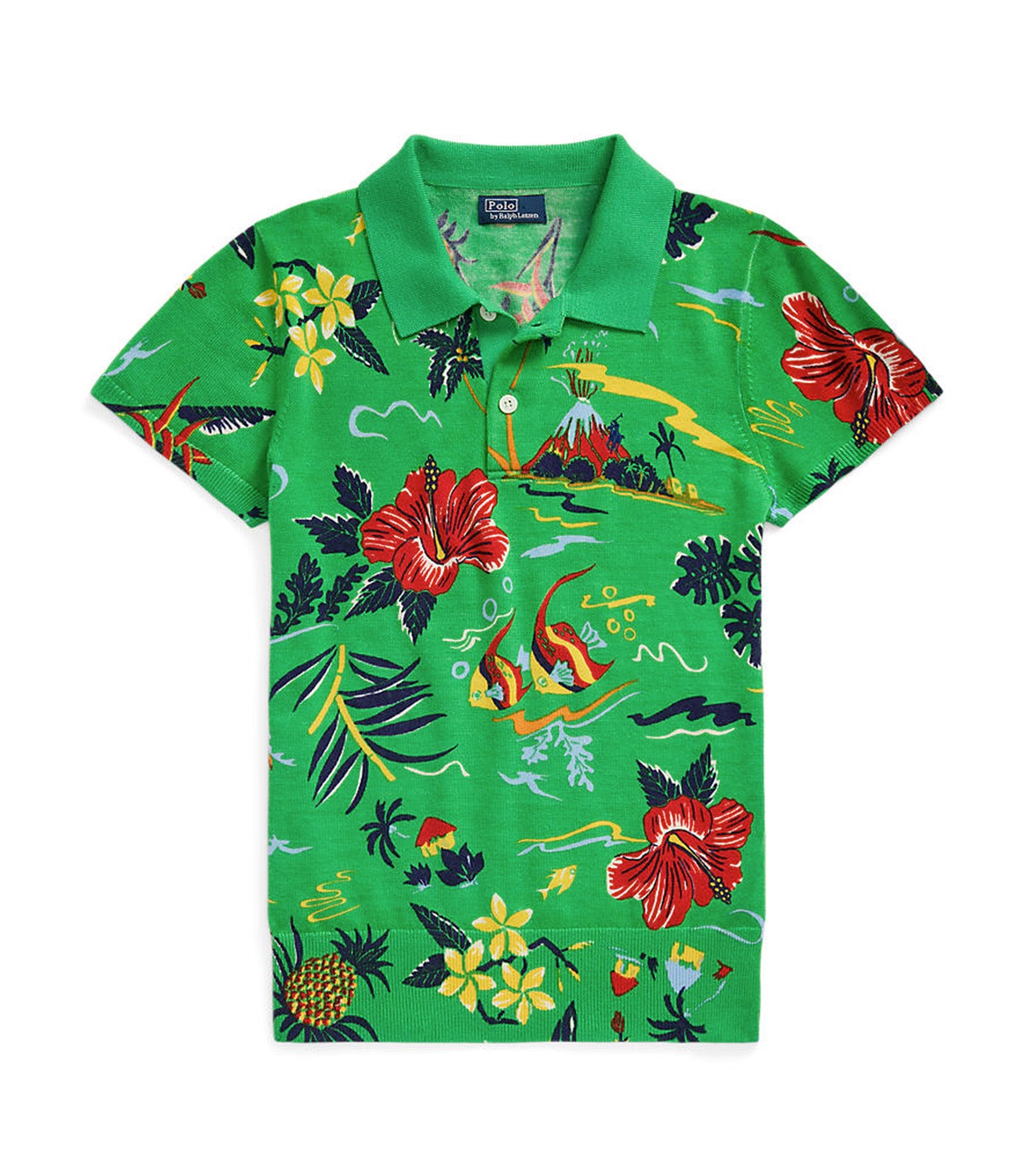 Women's Floral Knit Wool Polo Shirt Green Multi