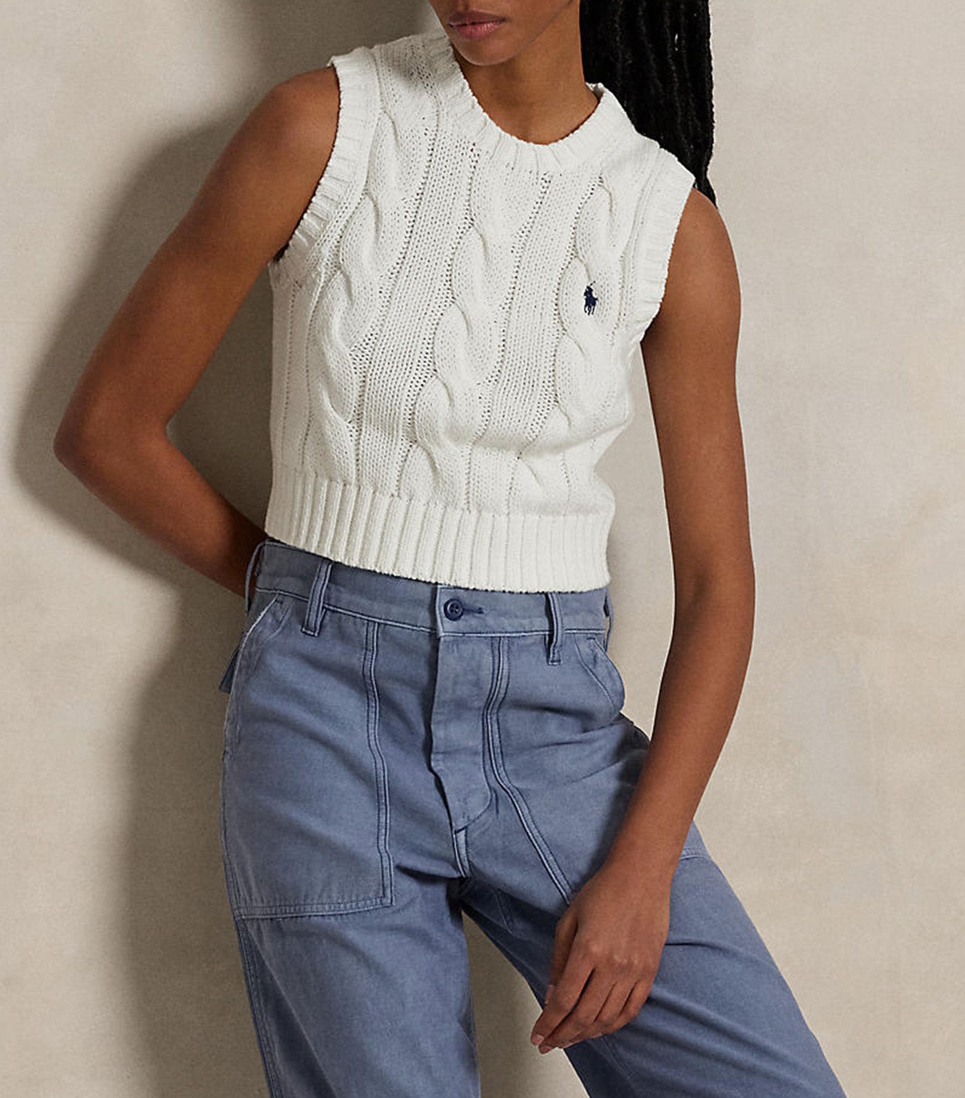 Women's Cable-Knit Cotton Crewneck Sweater Vest