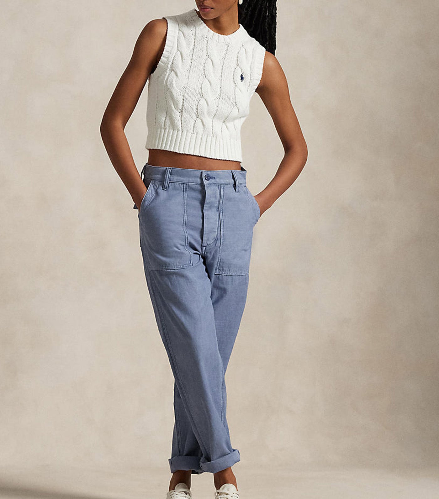 Women's Cable-Knit Cotton Crewneck Sweater Vest