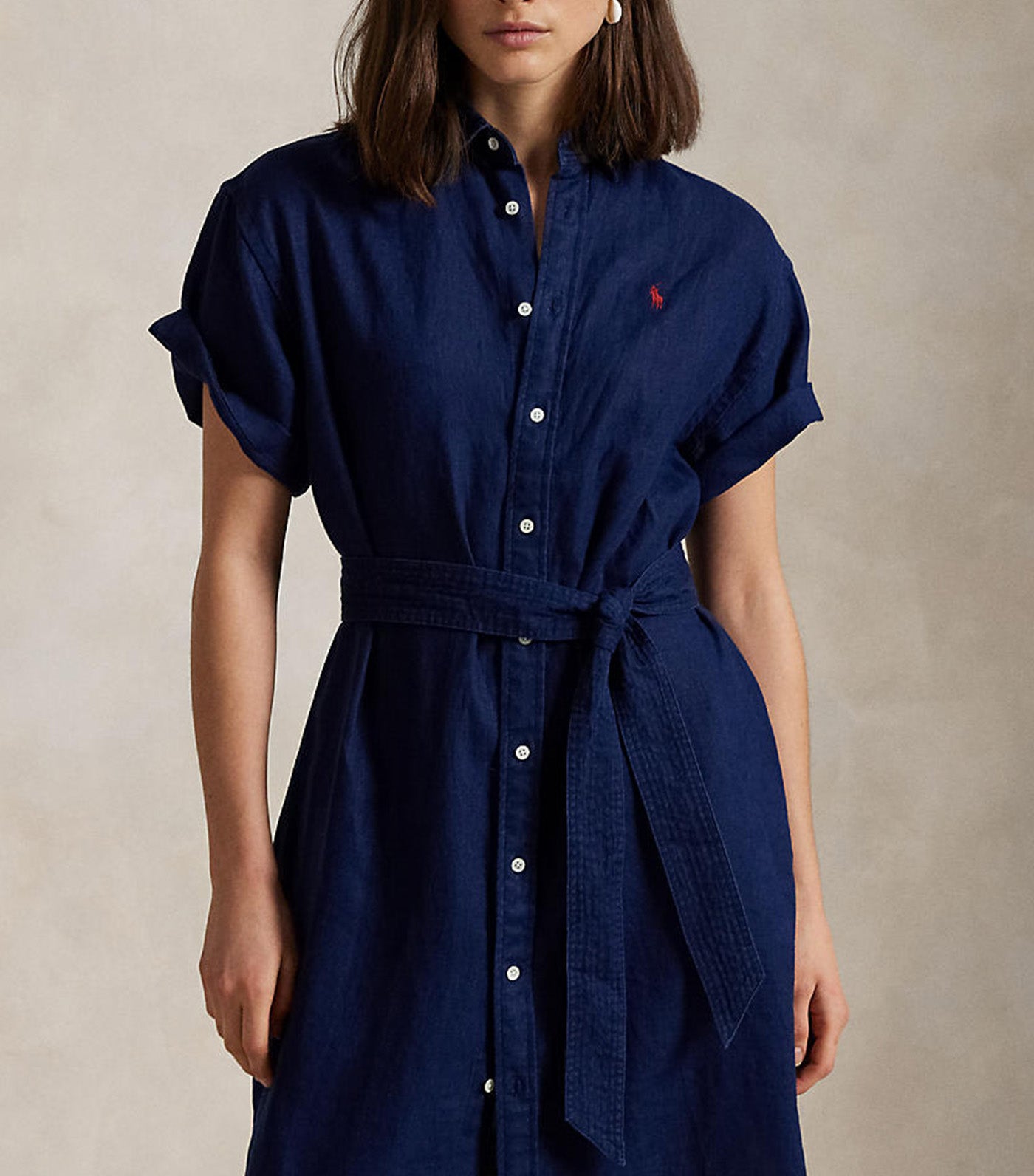 Women's Belted Linen Shirtdress Newport Navy