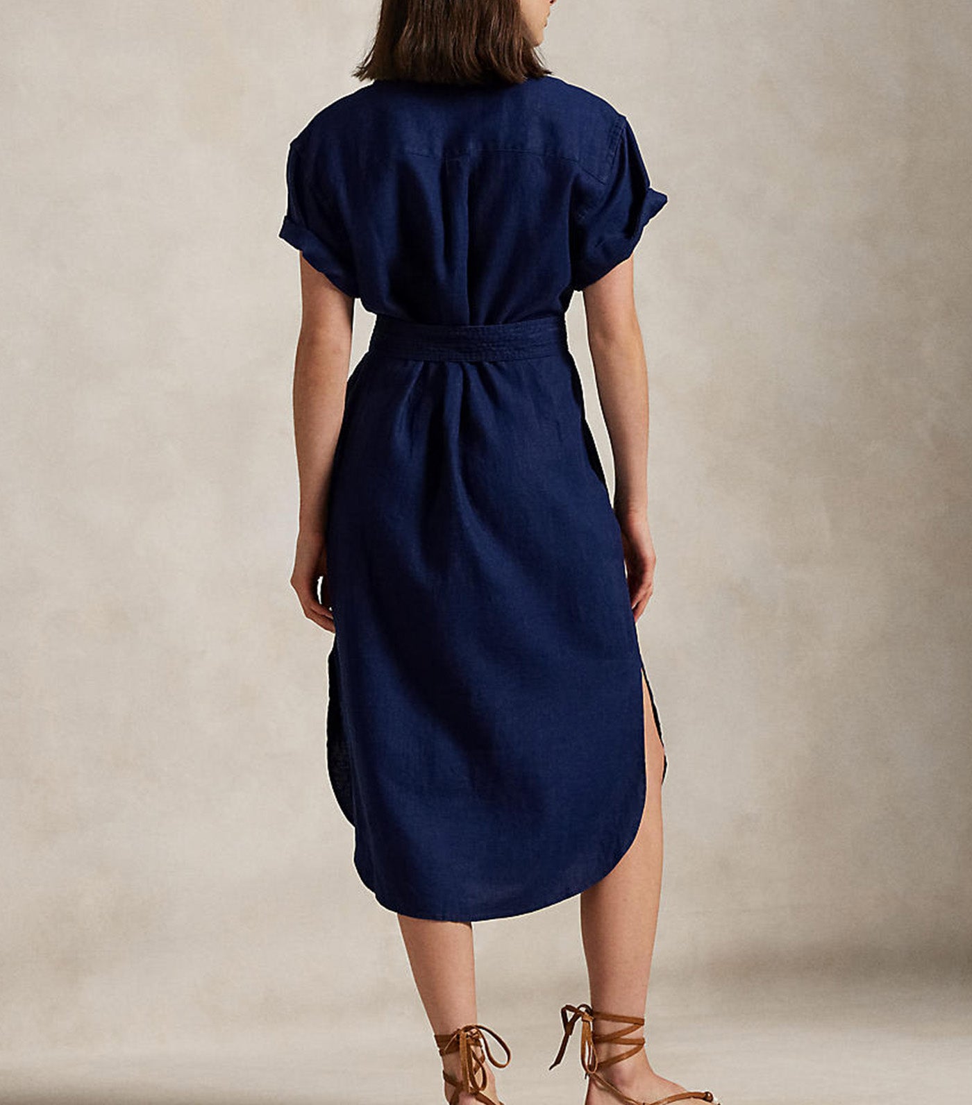 Women's Belted Linen Shirtdress Newport Navy