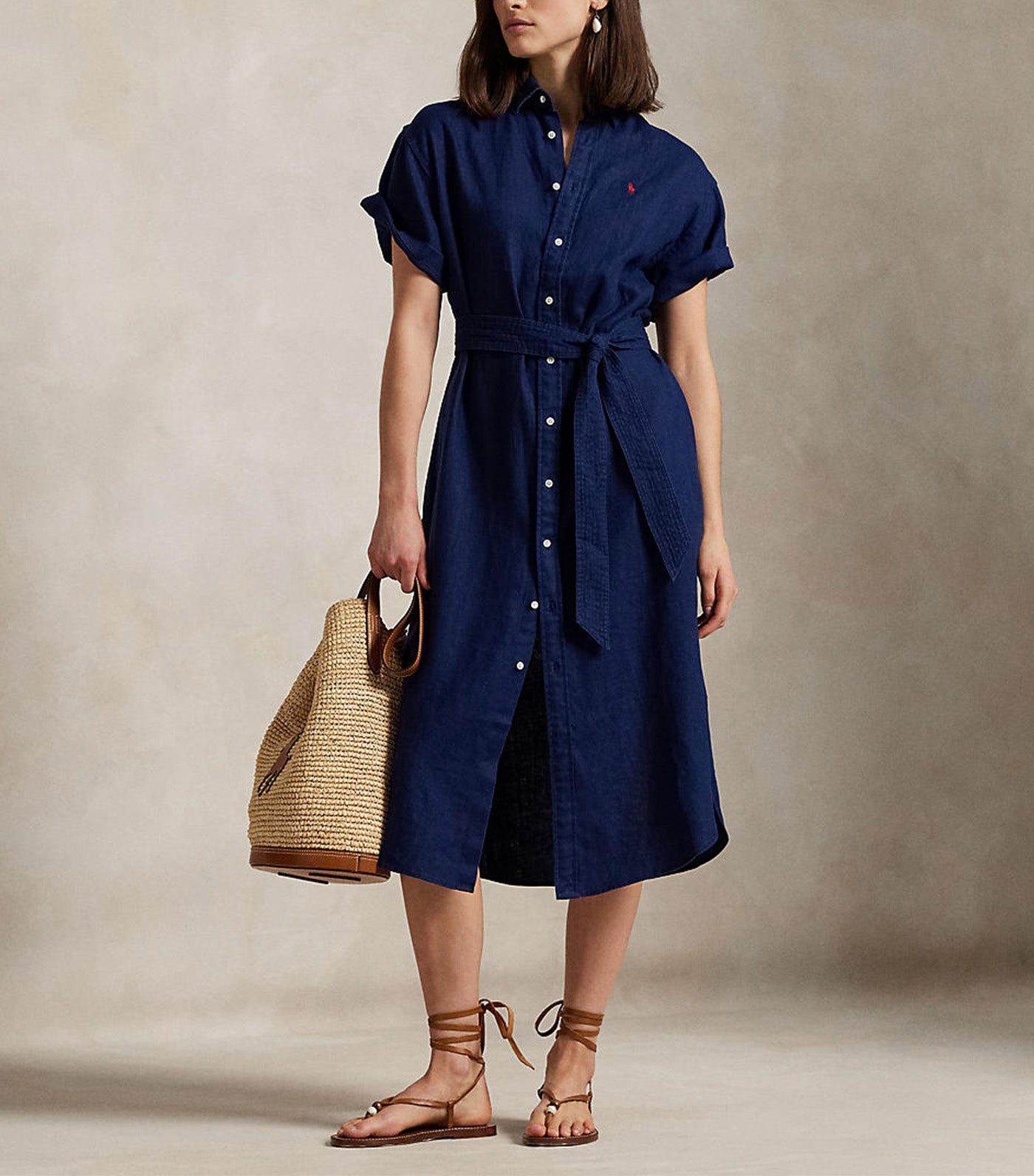 Women's Belted Linen Shirtdress Newport Navy