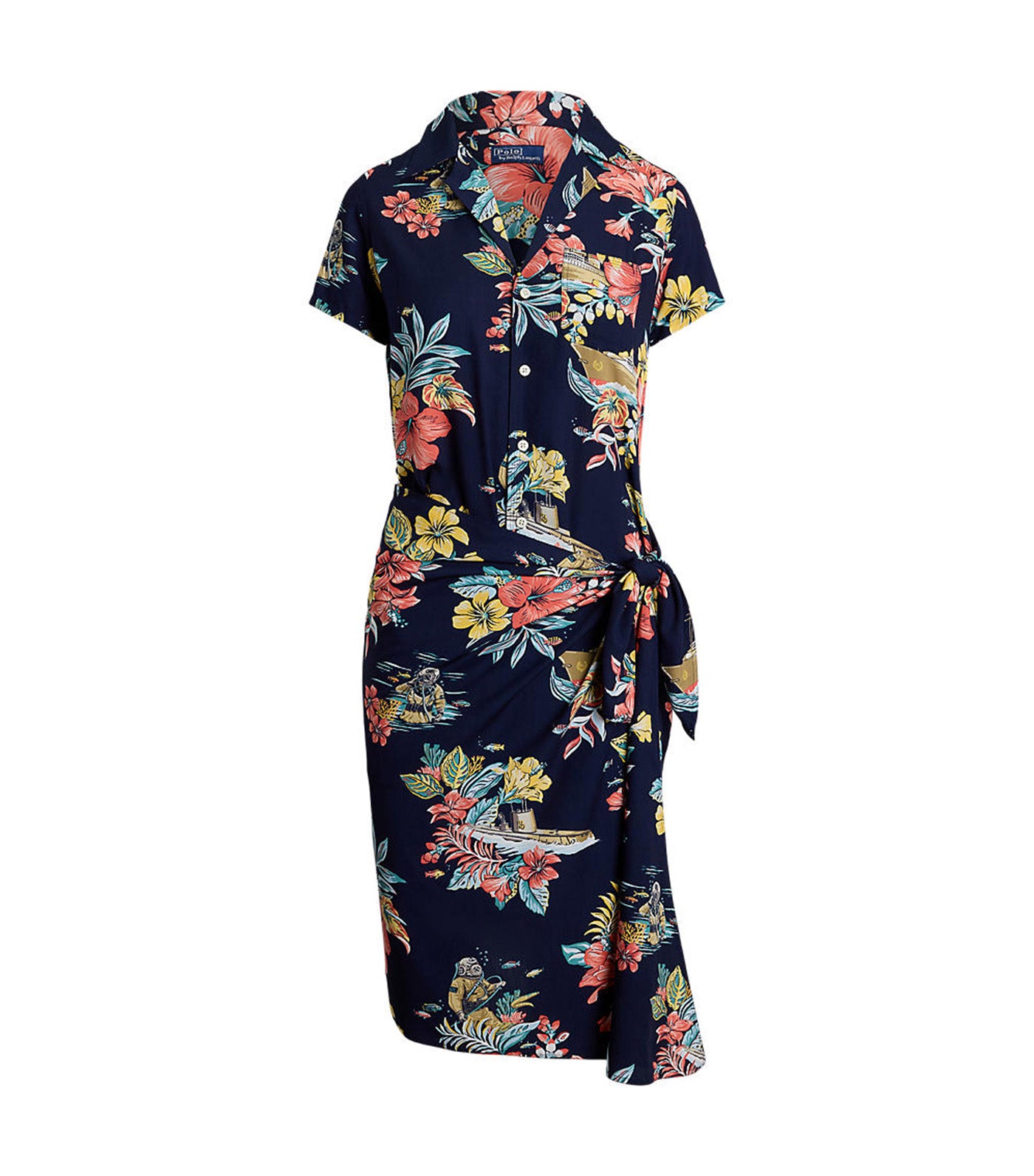 Women's Floral Faux-Wrap Shirtdress Coastal Bloom