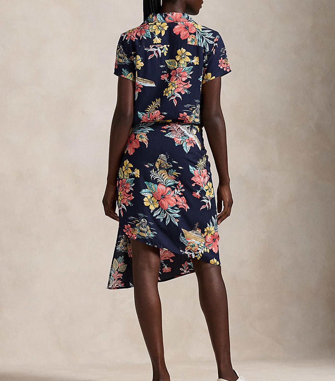 Women's Floral Faux-Wrap Shirtdress Coastal Bloom